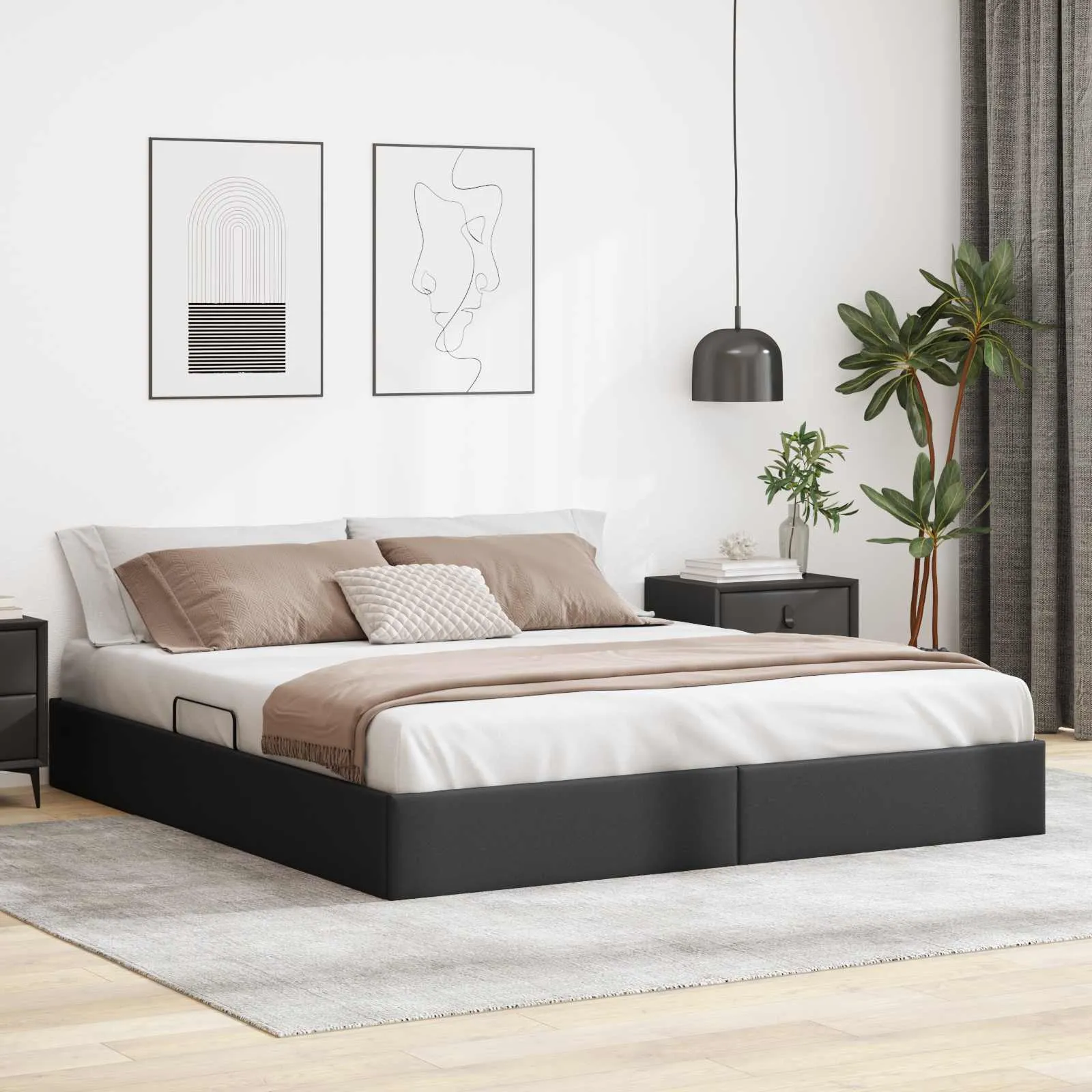 Ottoman Bettgestell 203 x 180 x 23,5 cm Schwarz