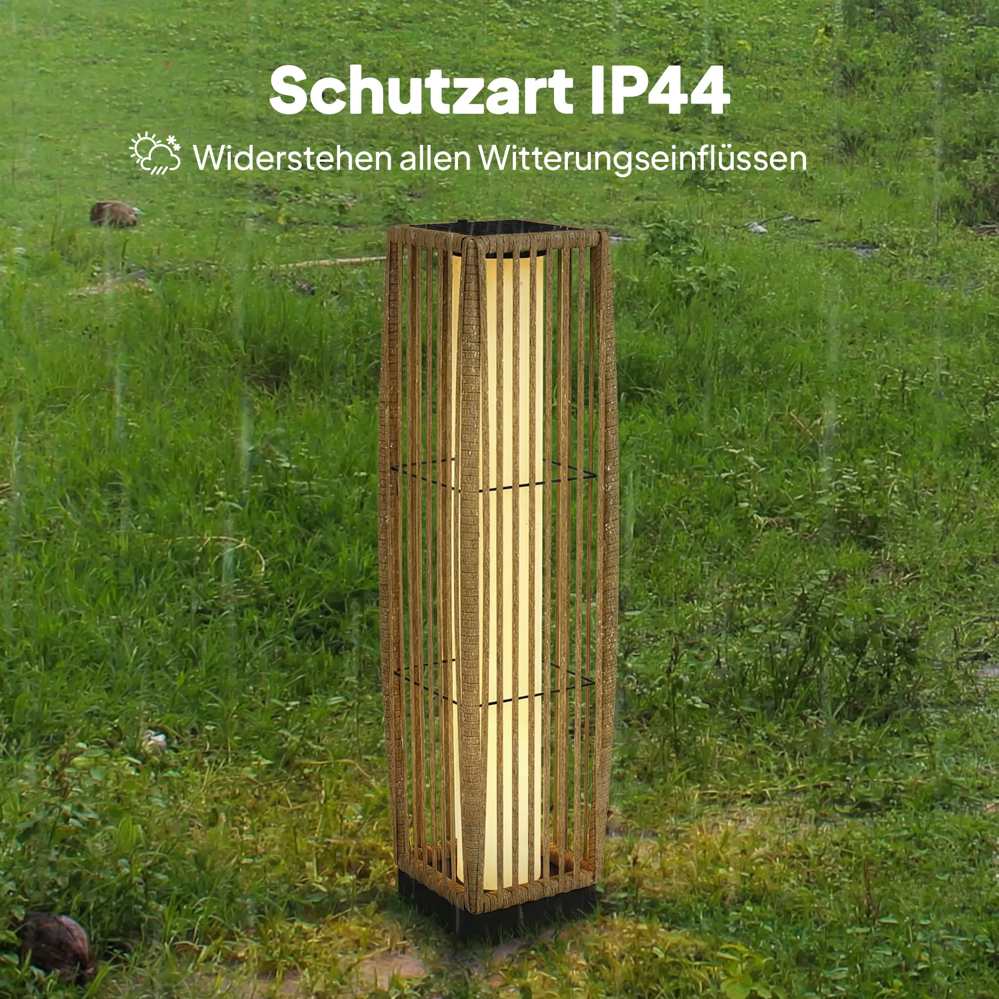 Solar Stehlampe Rattan Boho-Stil IP44, Sand, 19x19x68 cm