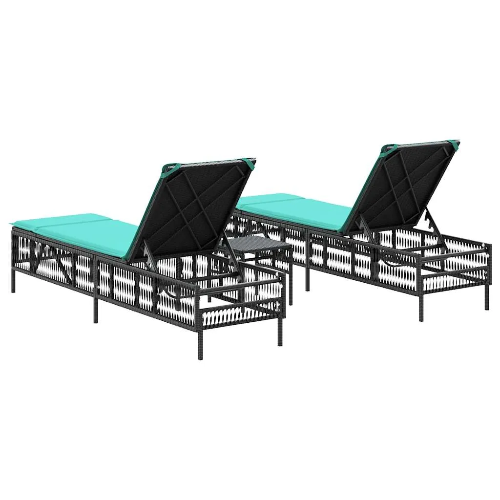 Sonnenliege Set Schwarz 198x55x39-96 cm mit Beistelltisch und Kissen