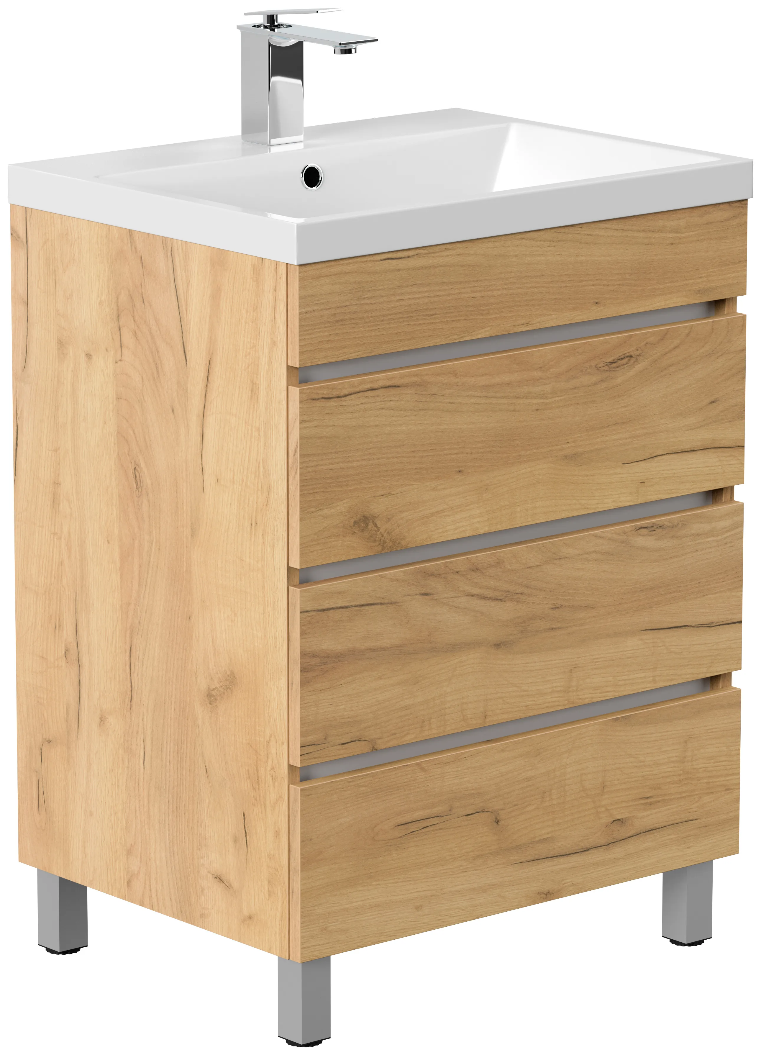 Stand Badmöbel Fellini 70 SoftClose eiche gold mit drei grifflosen Schubladen