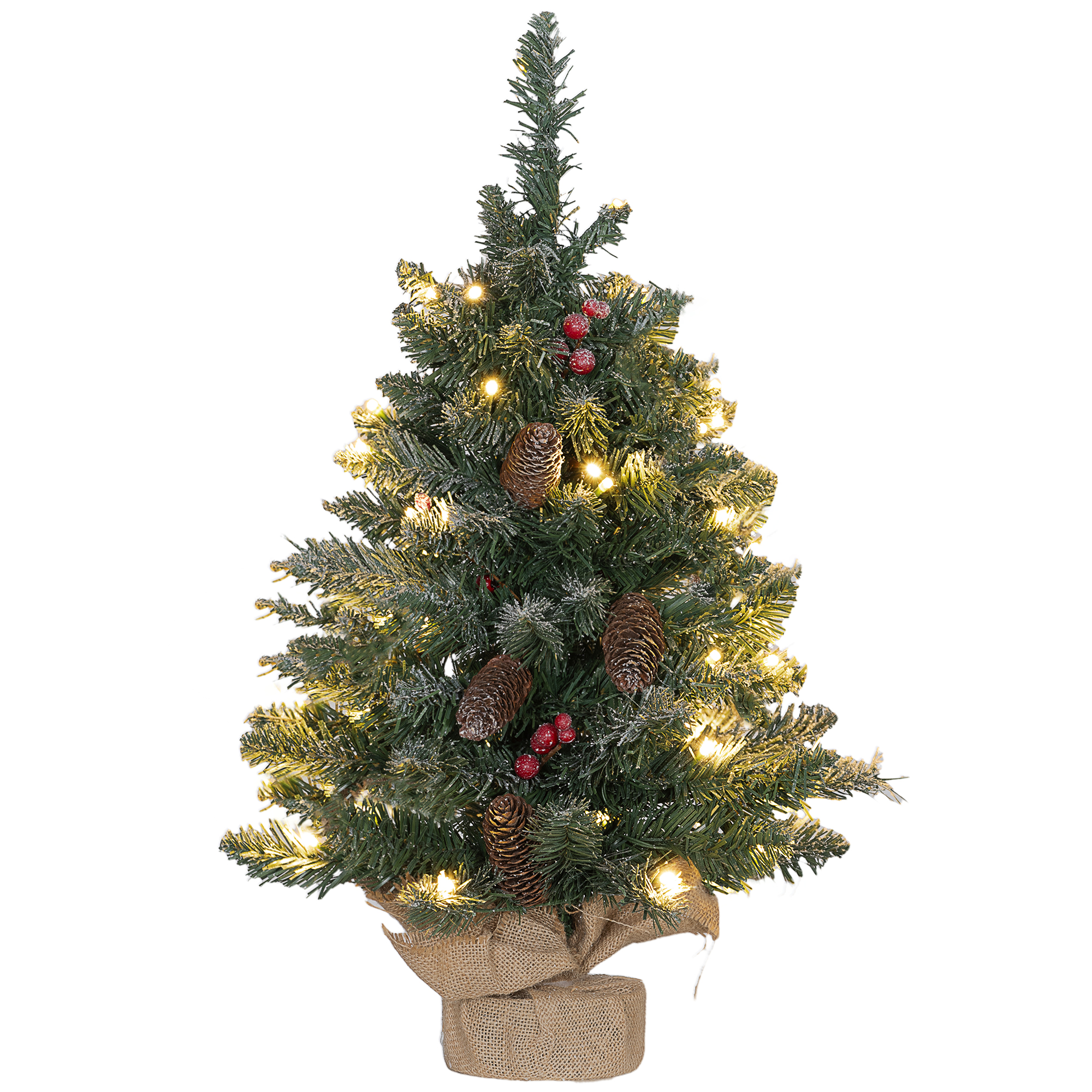 Weihnachtsbaum mit LED-Beleuchtung, 60 cm, Grün/Weiß, Kunststoff