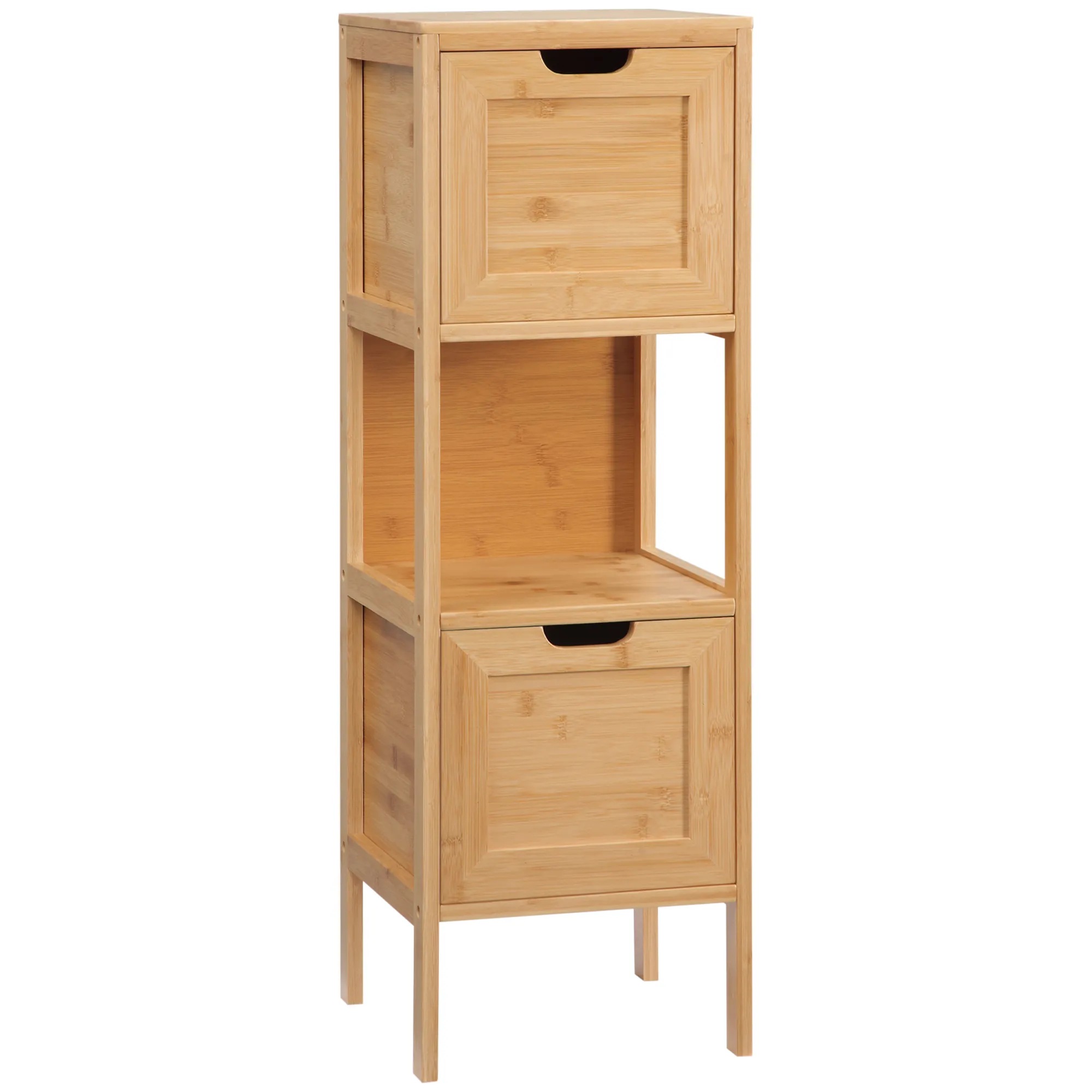 Badezimmerschrank aus Bambus, 1 Regal, 2 Schubladen, 30 cm x 30 cm x 90 cm  Natur