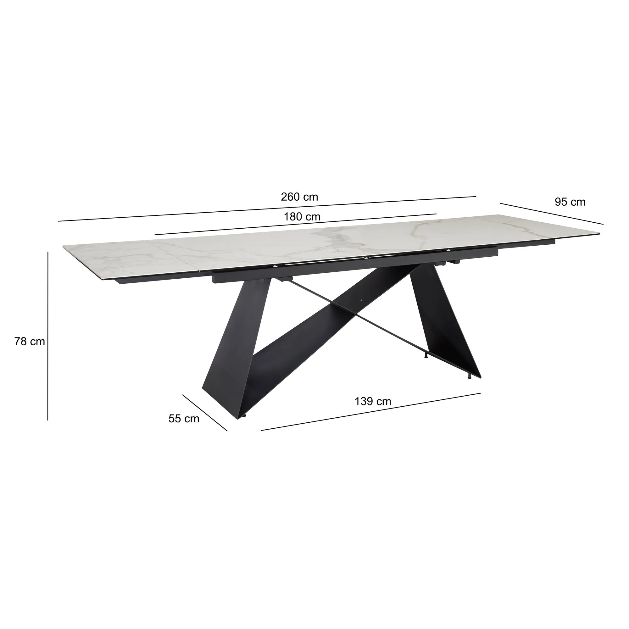 Esszimmertisch 180 - 260 cm Ausziehbar Keramik Glas Weiß