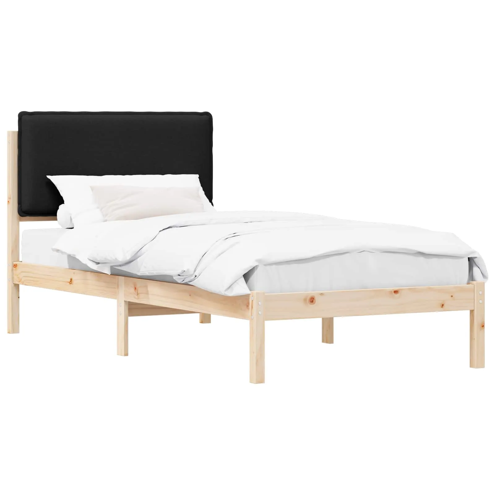 Bettgestell mit gepolstertem Kopfteil 75 x 190 cm Schwarz