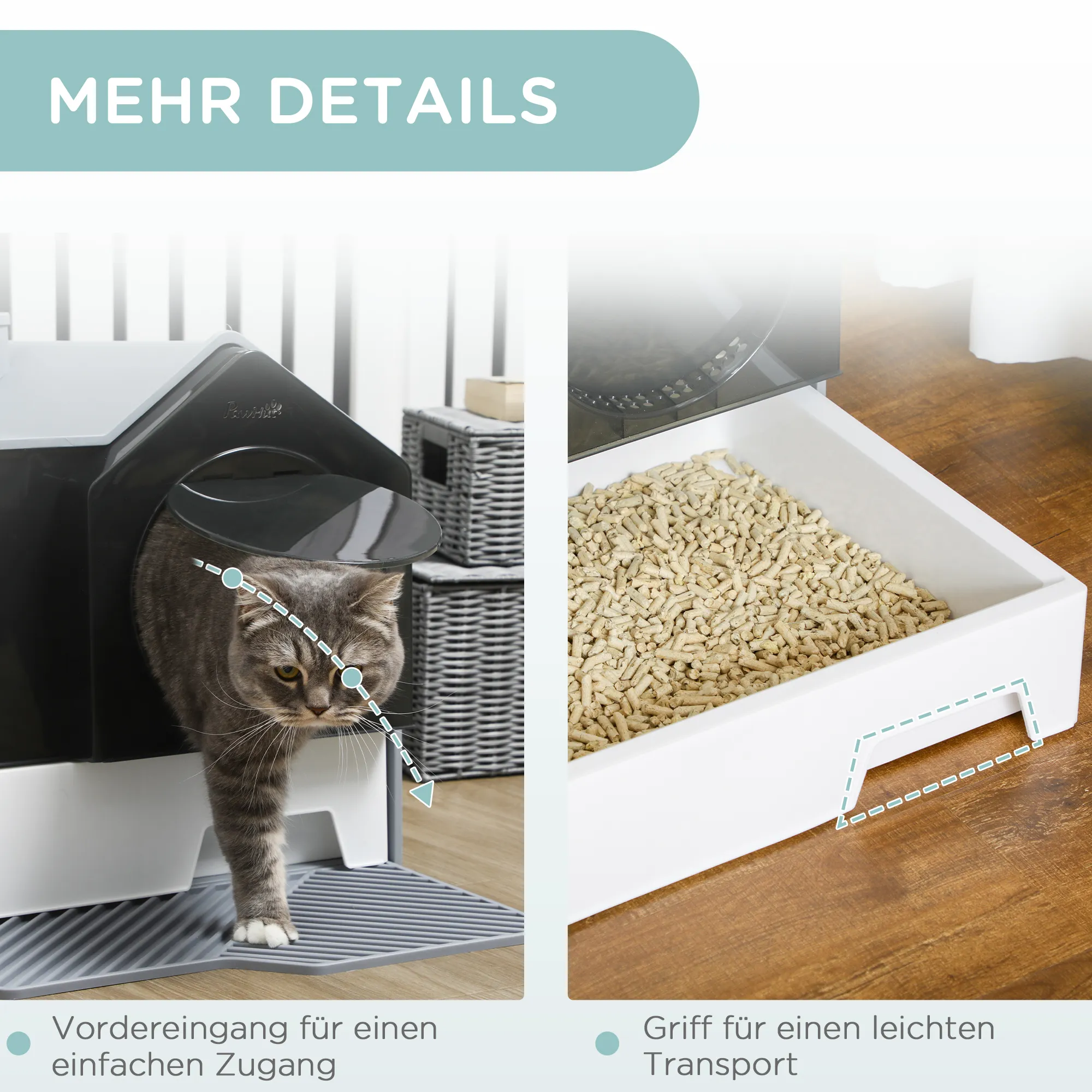 Katzentoilette Grau 47L x 45B x 42H cm im Hüttendesign