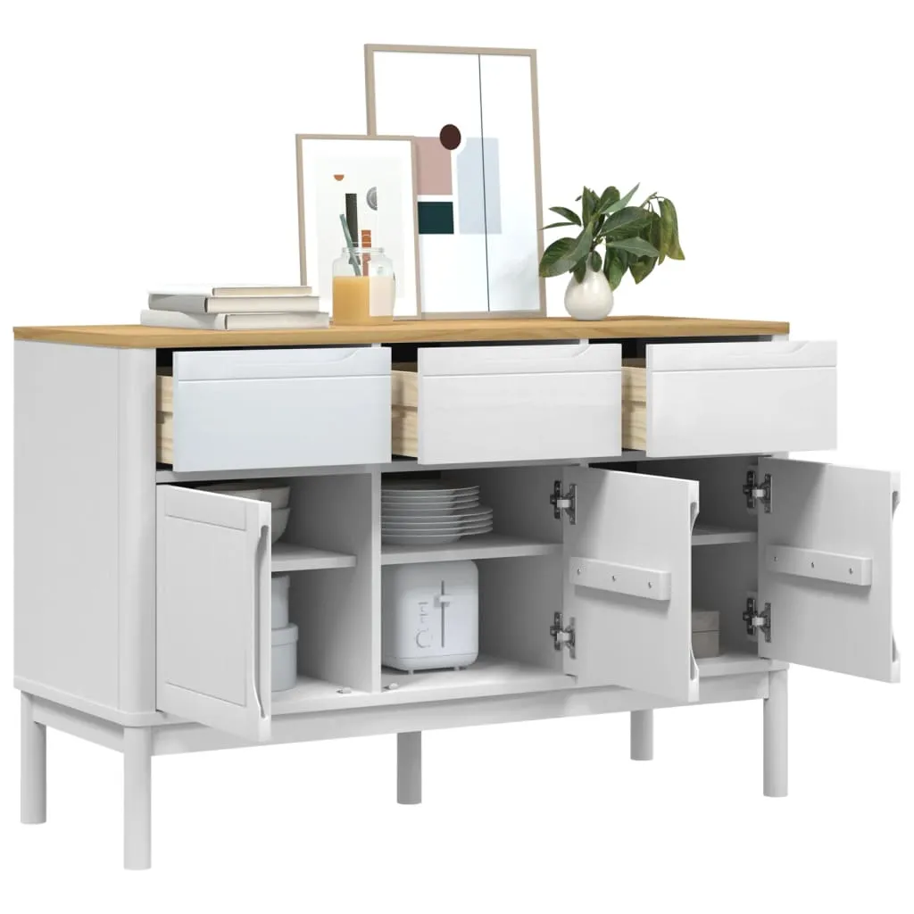 Modernes Sideboard aus massivem Kiefernholz Weiß 114x43x74 cm
