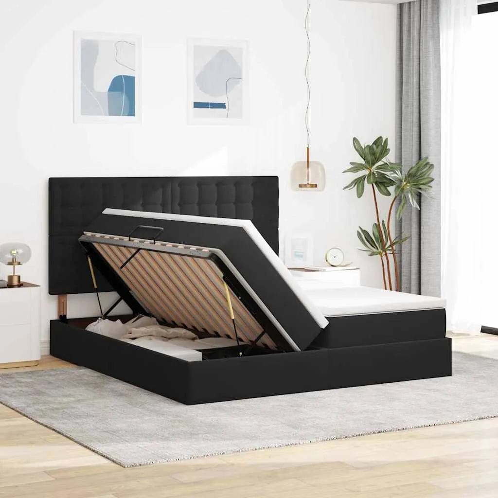 Aufbewahrungsbett mit Matratze 180 x 200 cm Schwarz