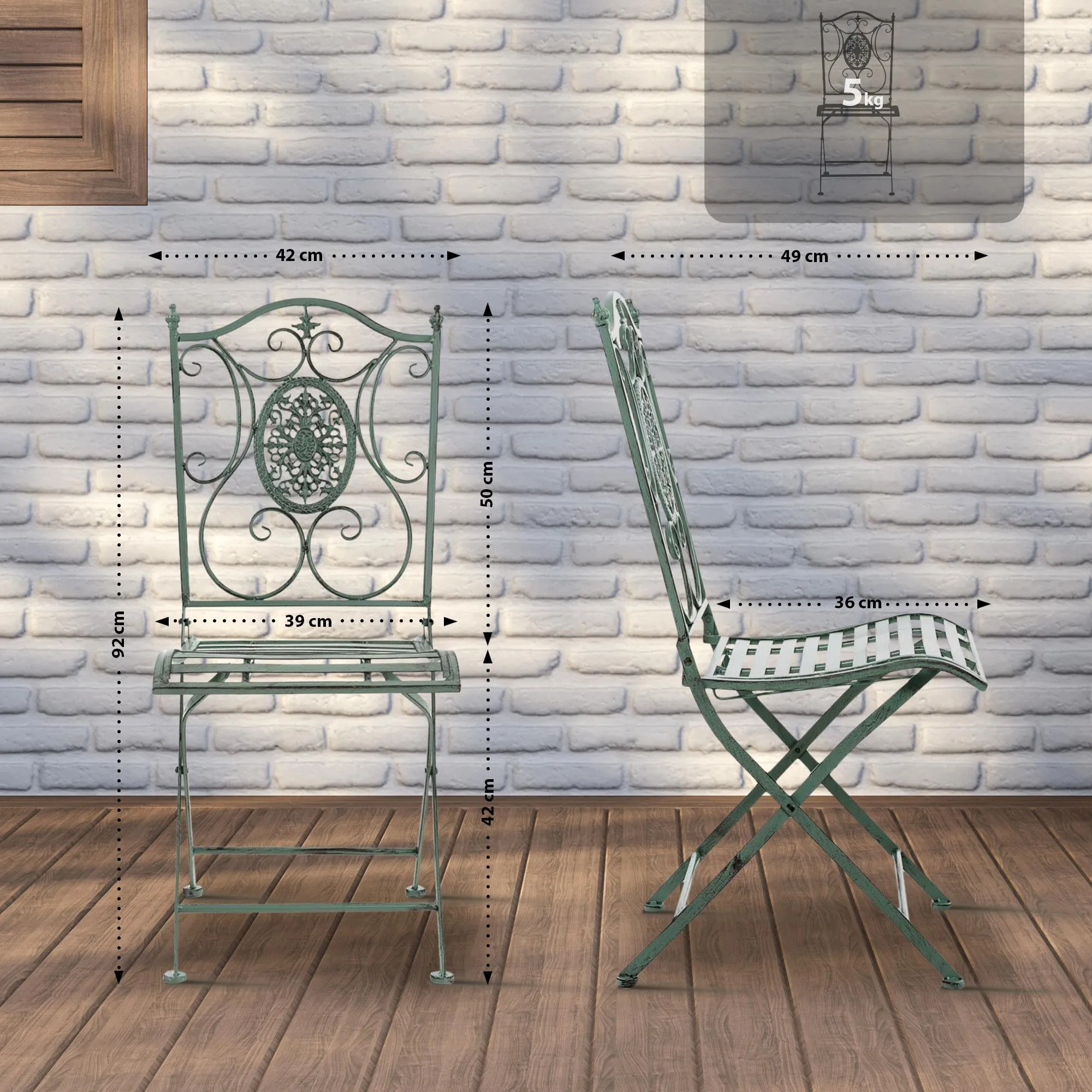 Gartenstuhl Sibell 91.5x42x49 cm antik-grün
