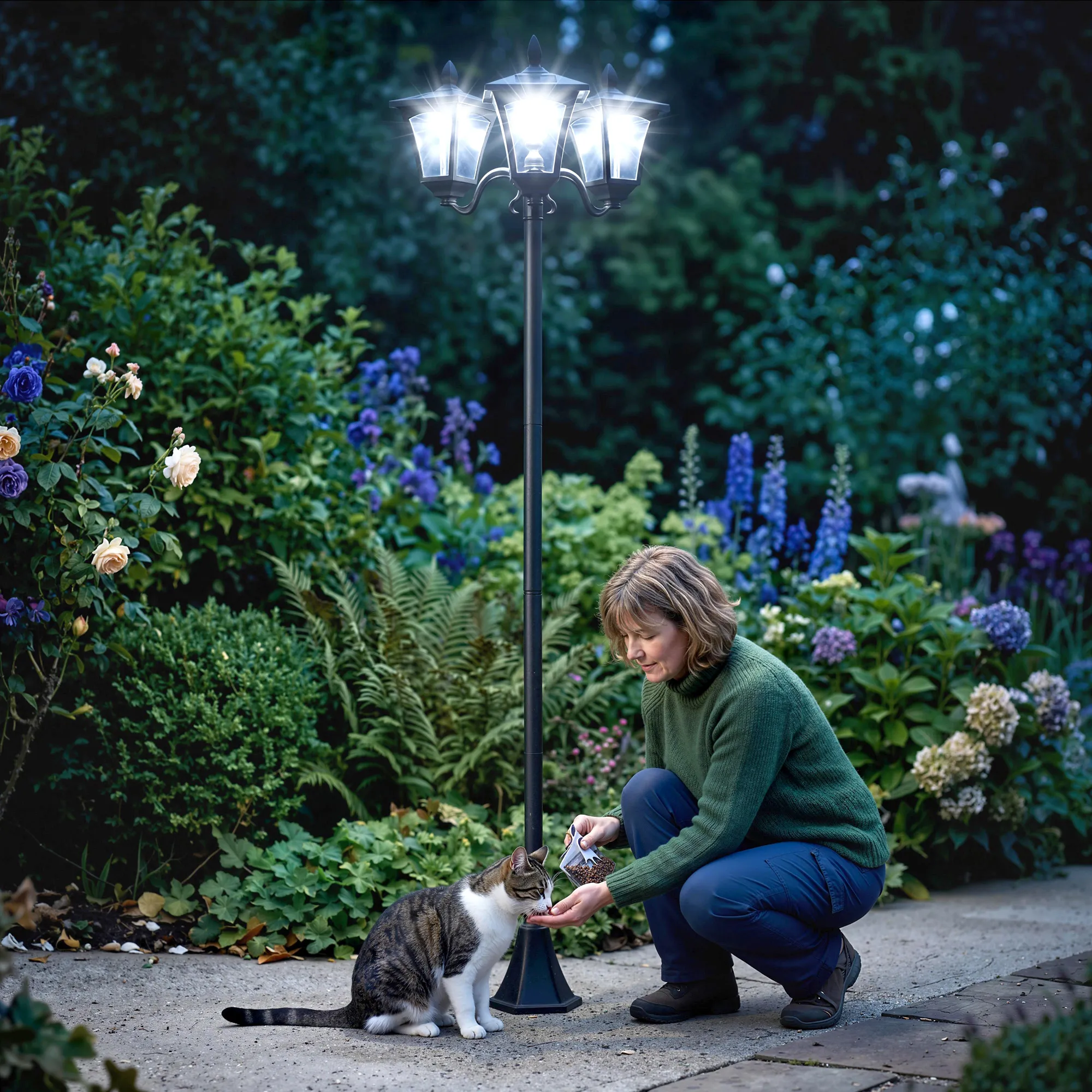 Solar Gartenlaterne Edelstahl 182,5cm 3-flammig Schwarz