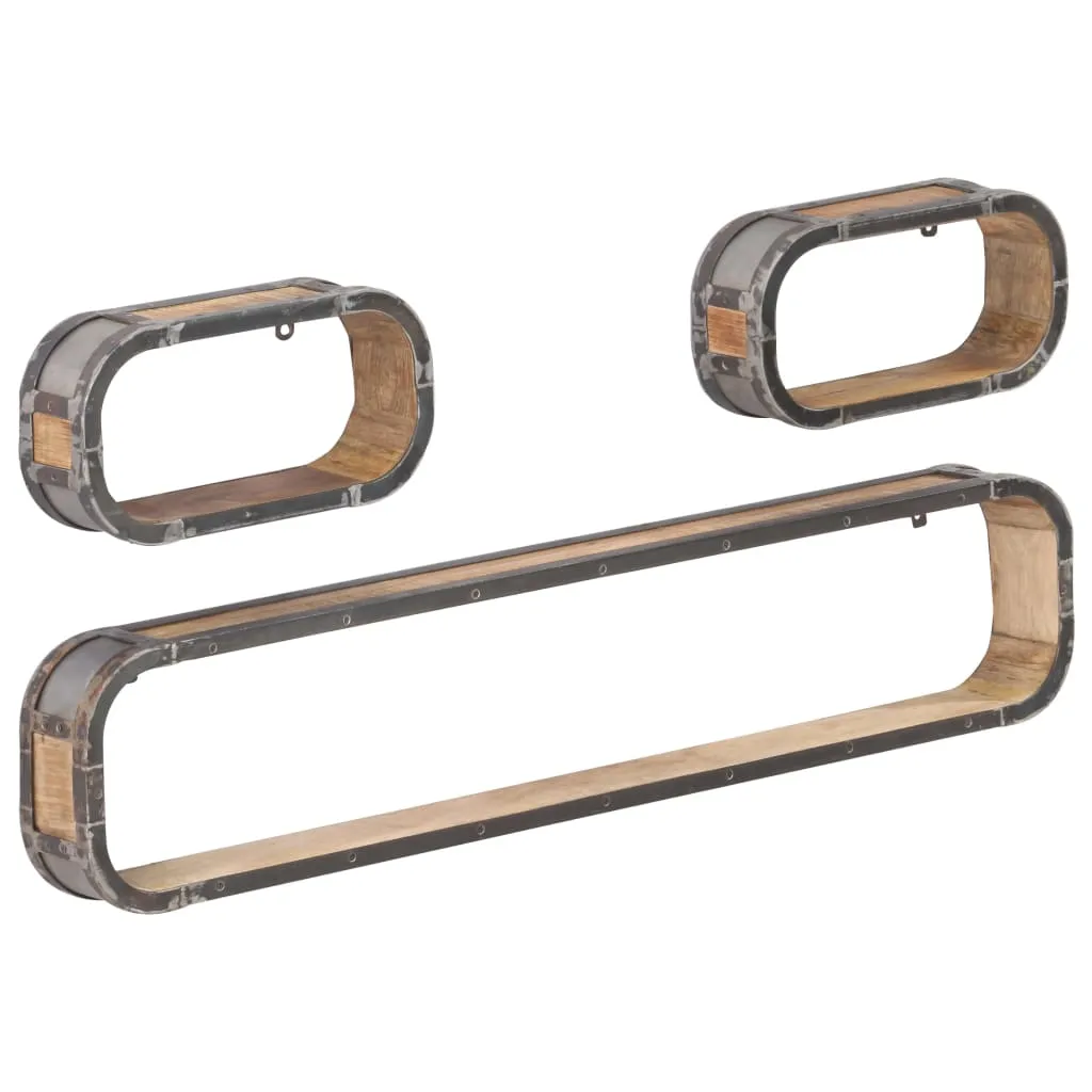 3-tlg. Wandregal-Set Massivholz Mango