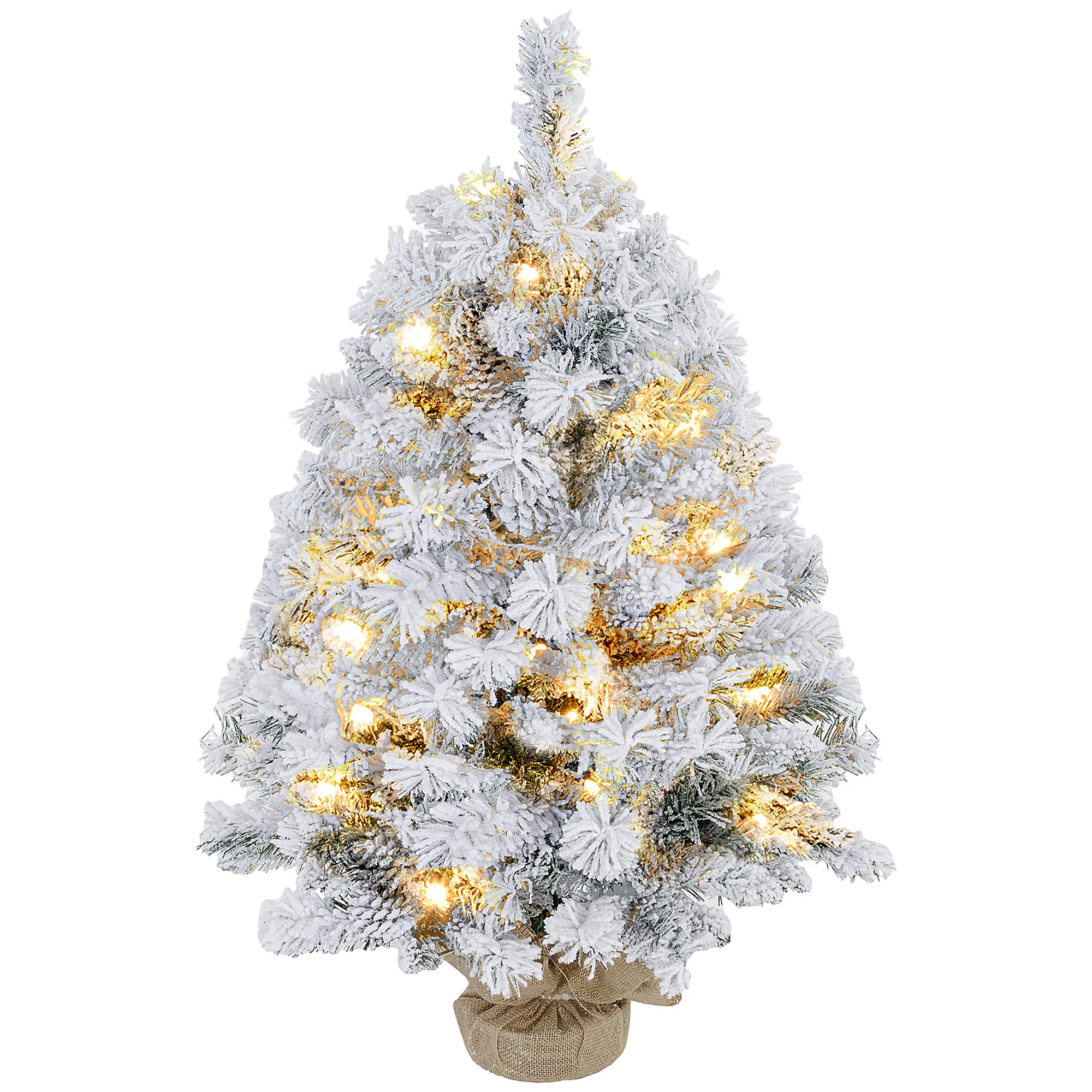 Weihnachtsbaum 92 cm, LED-Lichter, Schneezweige, Tannenzapfen, flammenhemmend, Betonfuß