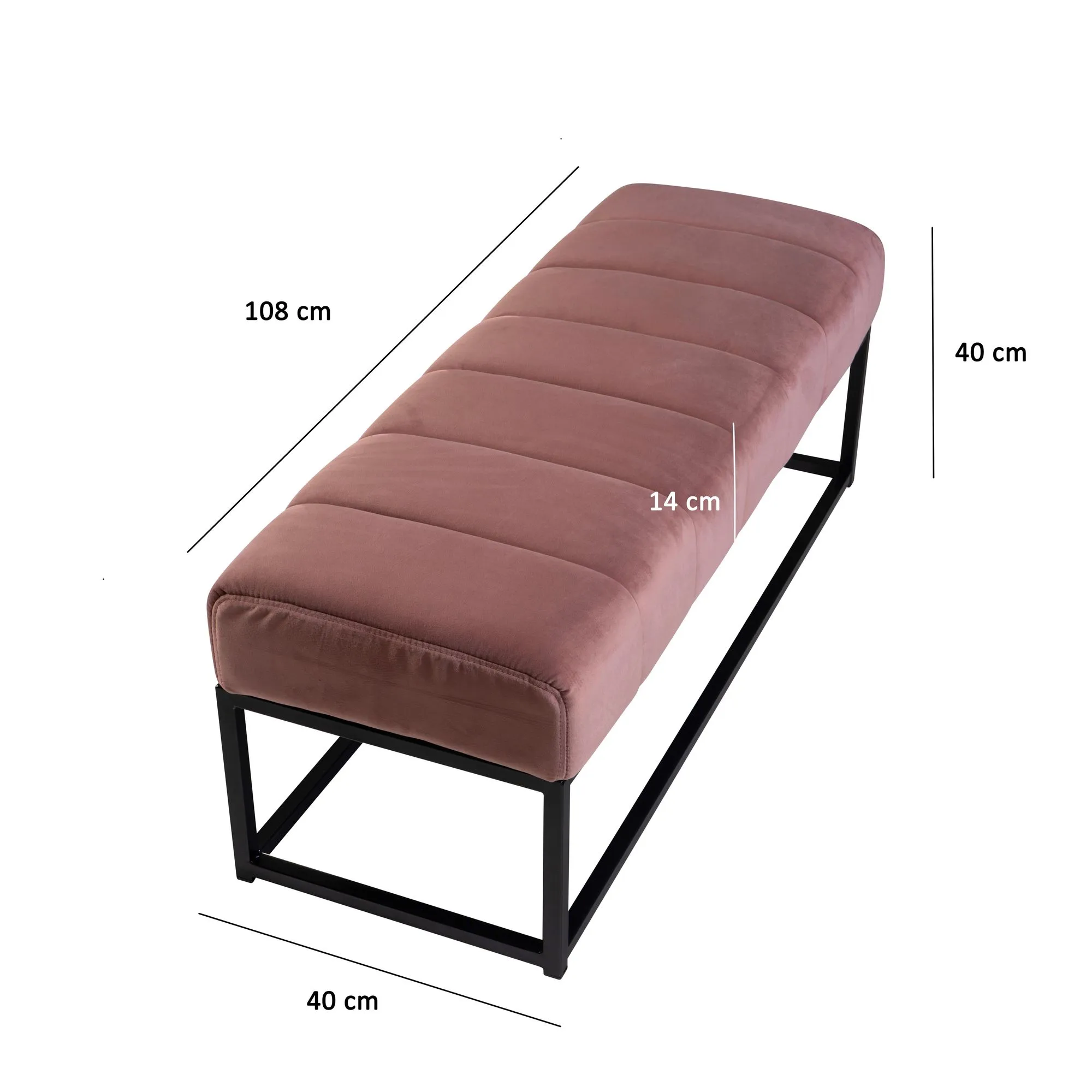 Sitzbank Samt Rosa 108x40x40 cm Flur Polsterbank mit Metallgestell