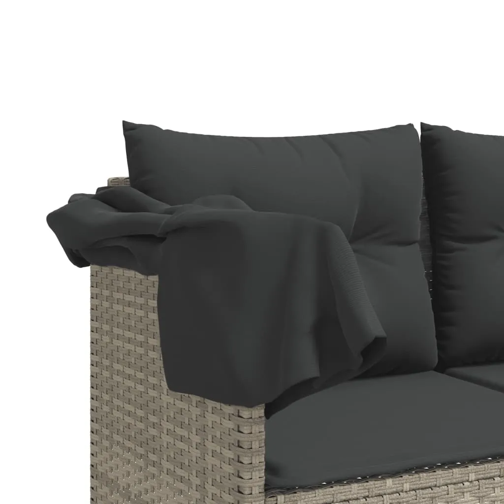 Sonnenliege mit Dach 204x75x140 cm Hellgrau aus PE-Rattan und Stahl