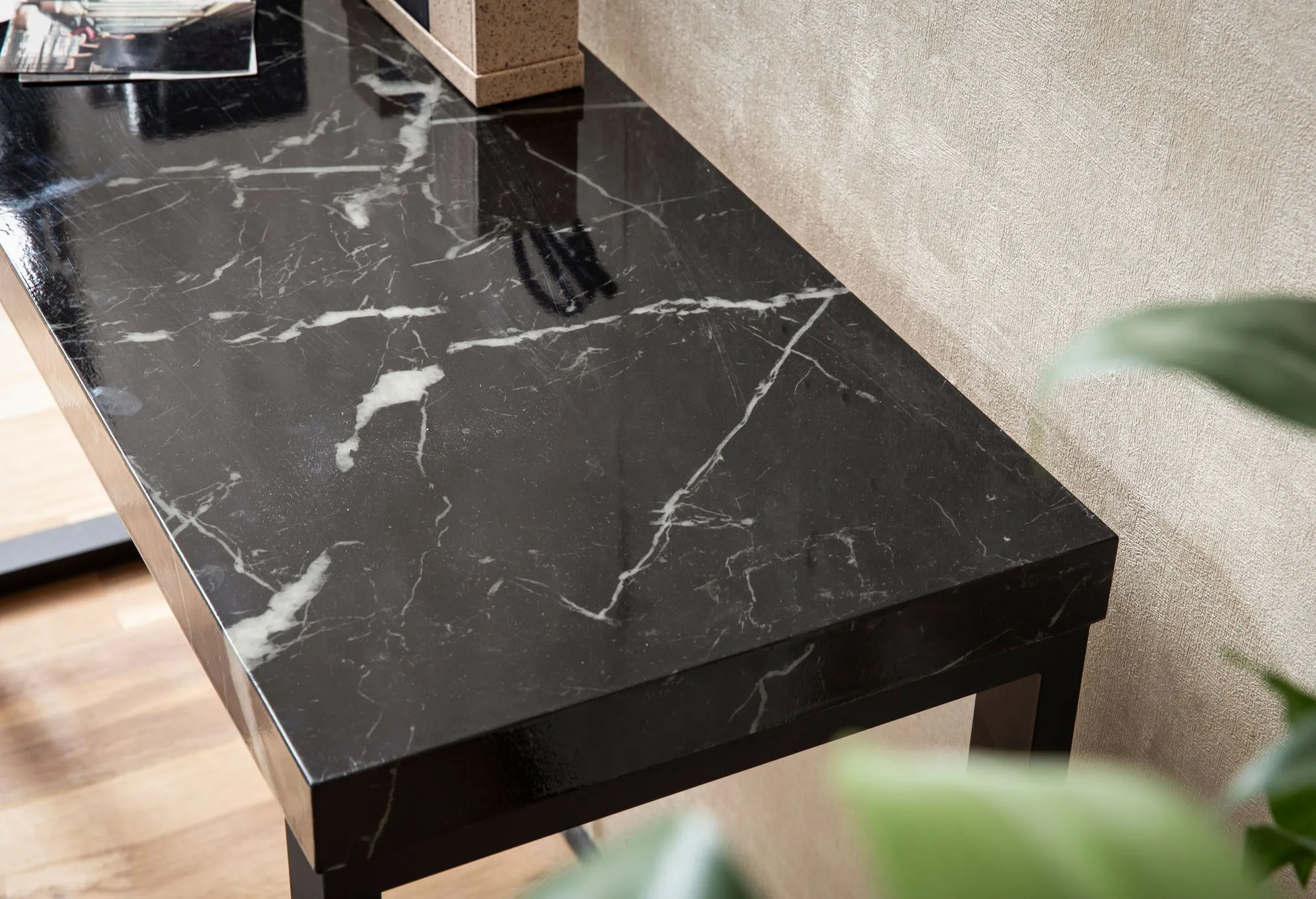 Konsolentisch Marmor-Optik Schwarz Hochglanz 120x40x76 cm Design Anrichte Flur