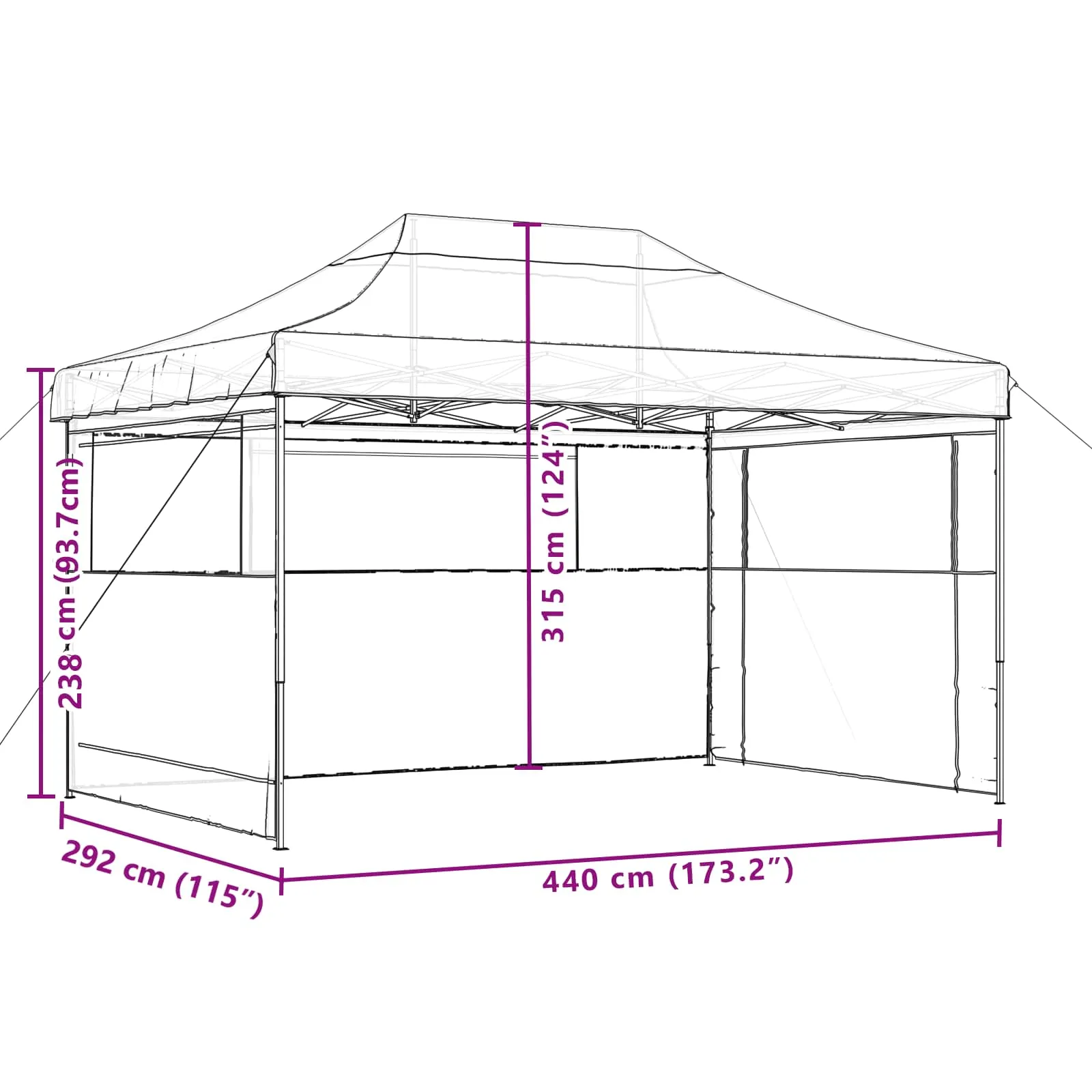 Faltbares Pop-up-Partyzelt 440x292x315 cm in Schwarz
