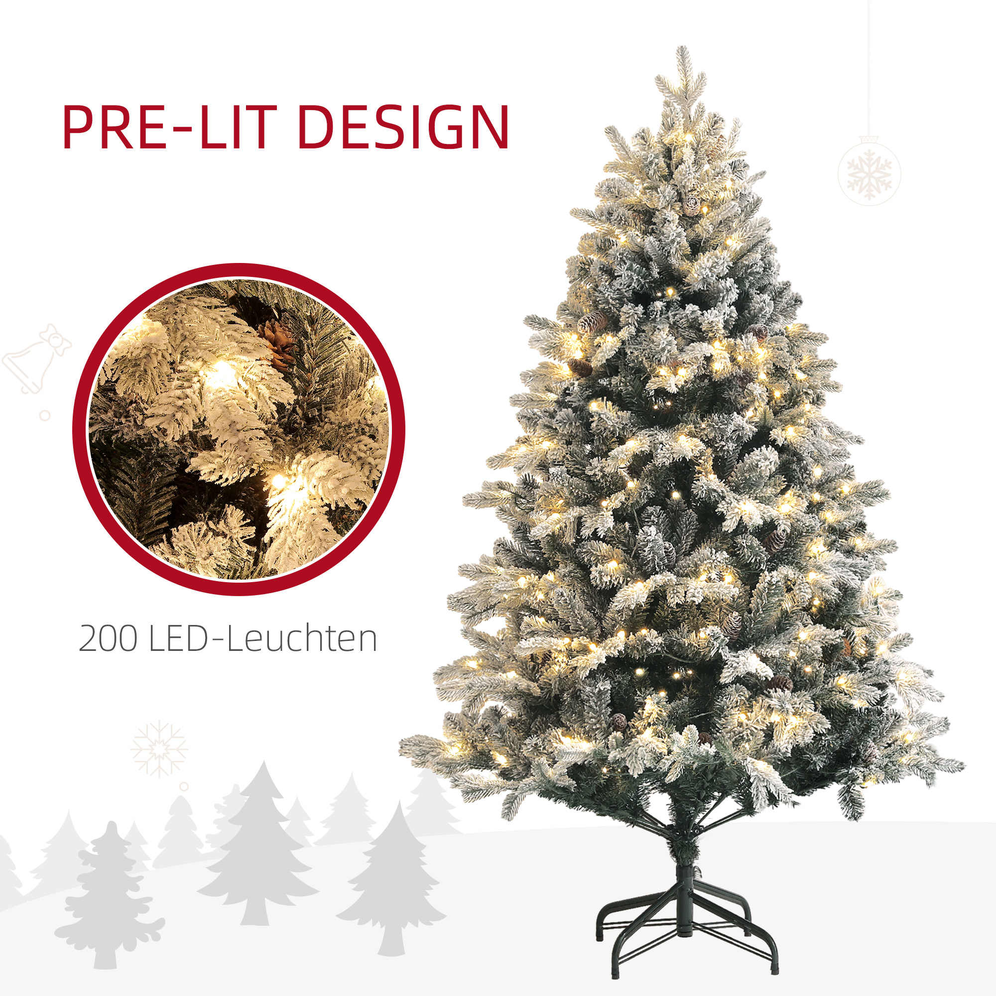 Künstlicher Weihnachtsbaum 180 cm mit LED-Lichter, beschneit, Grün