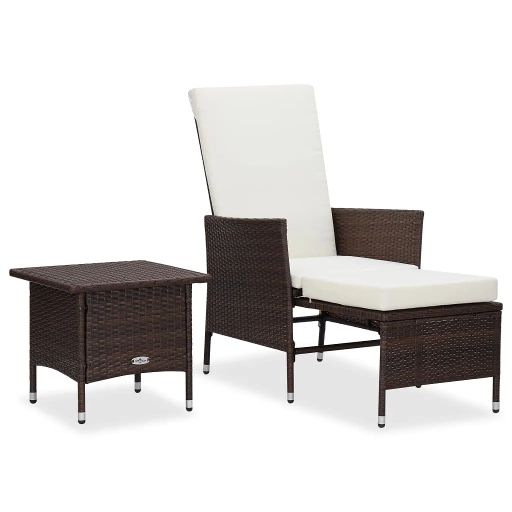 Outdoor Lounge-Set Braun PE-Rattan Sessel 62x131x106 cm Tisch 50x50x45 cm