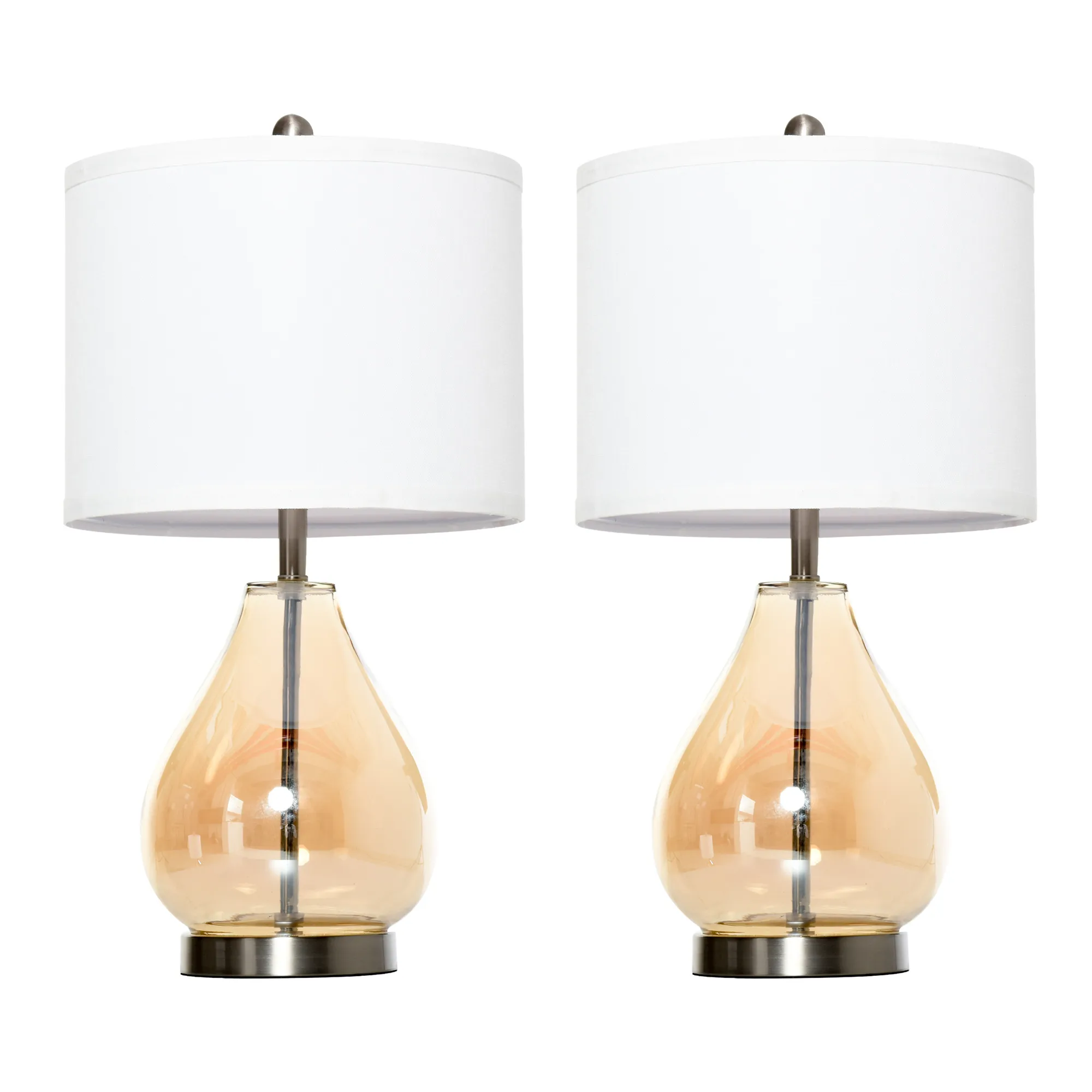Tischlampe 2er-Set mit Leinen-Lampenschirm, Glas, Weiß, 56 cm