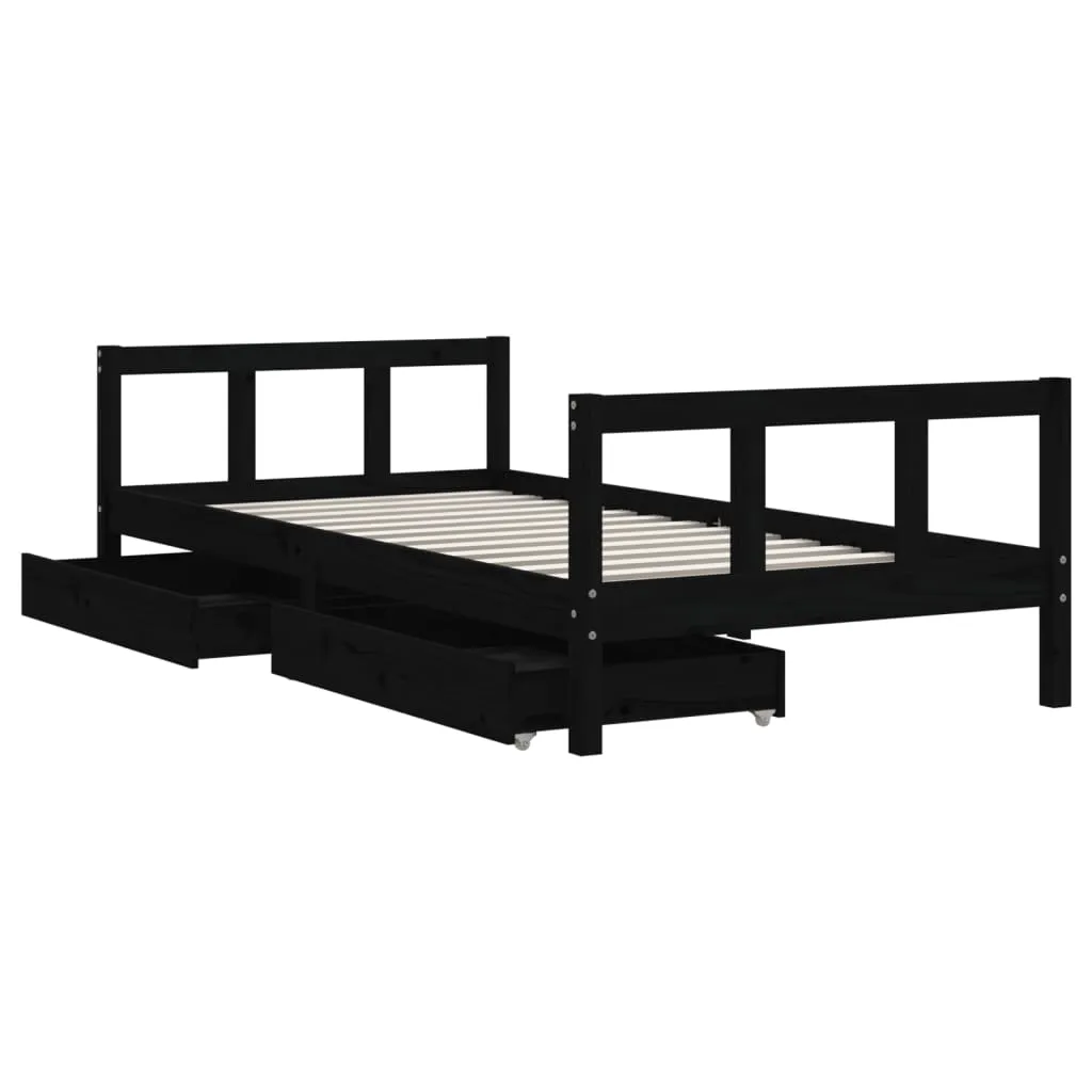 Kinderbett aus massivem Kiefernholz Schwarz 195,5 x 95,5 x 55 cm