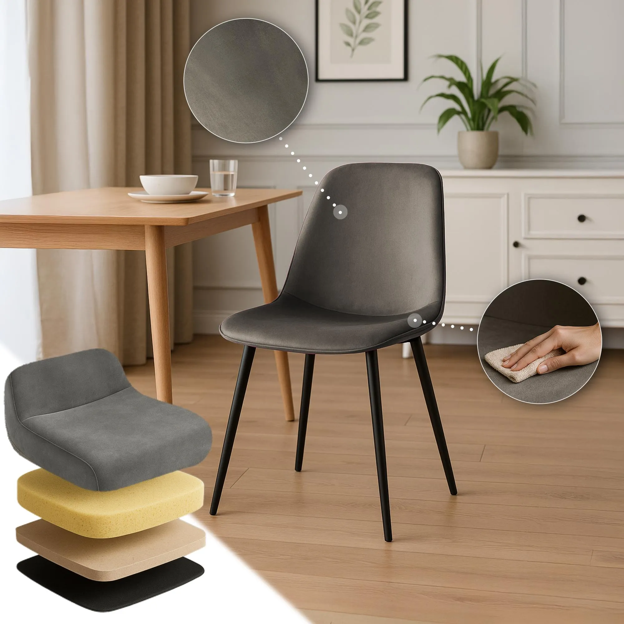Esszimmerstuhl Maryam 4er Set 88x45x54 cm Anthrazit