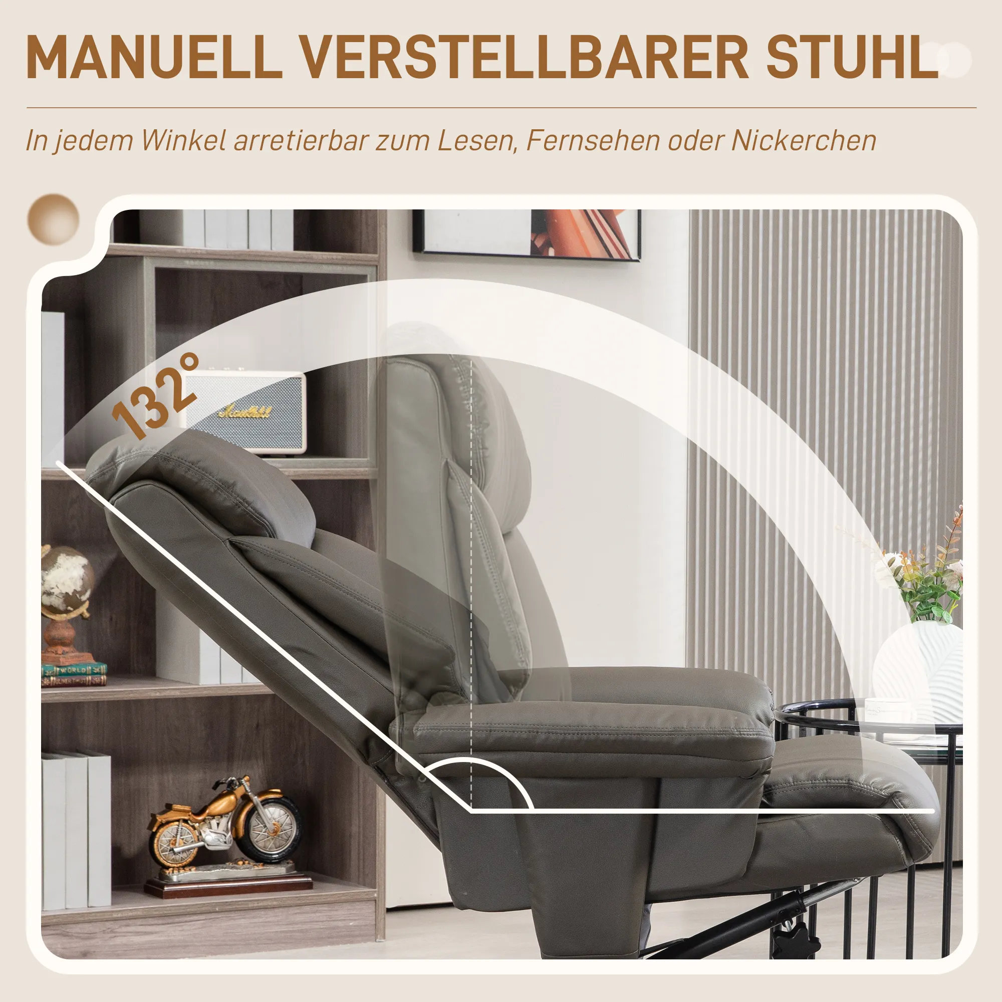 Relaxsessel mit Hocker, Rückenlehne verstellbar, Kunstleder, bis 150 kg, Grau