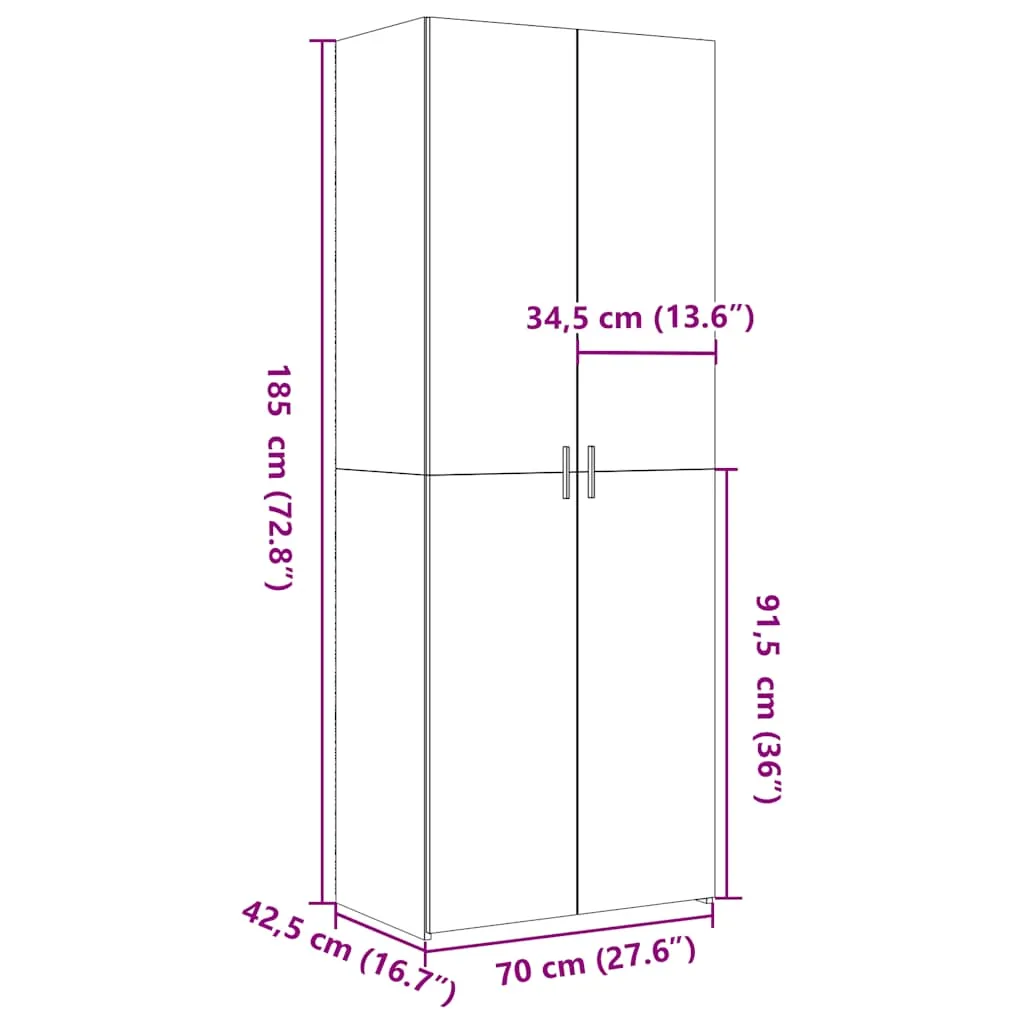 Highboard Weiß 70 x 42,5 x 185 cm aus Holzwerkstoff