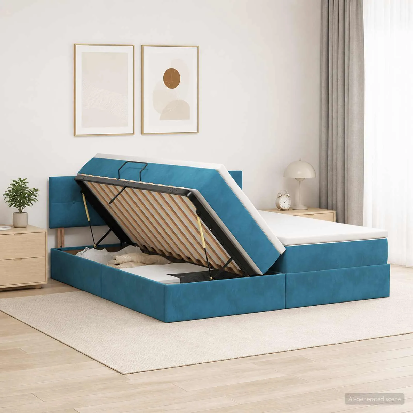 Staubett mit Matratze 200x200 cm Dunkelblau