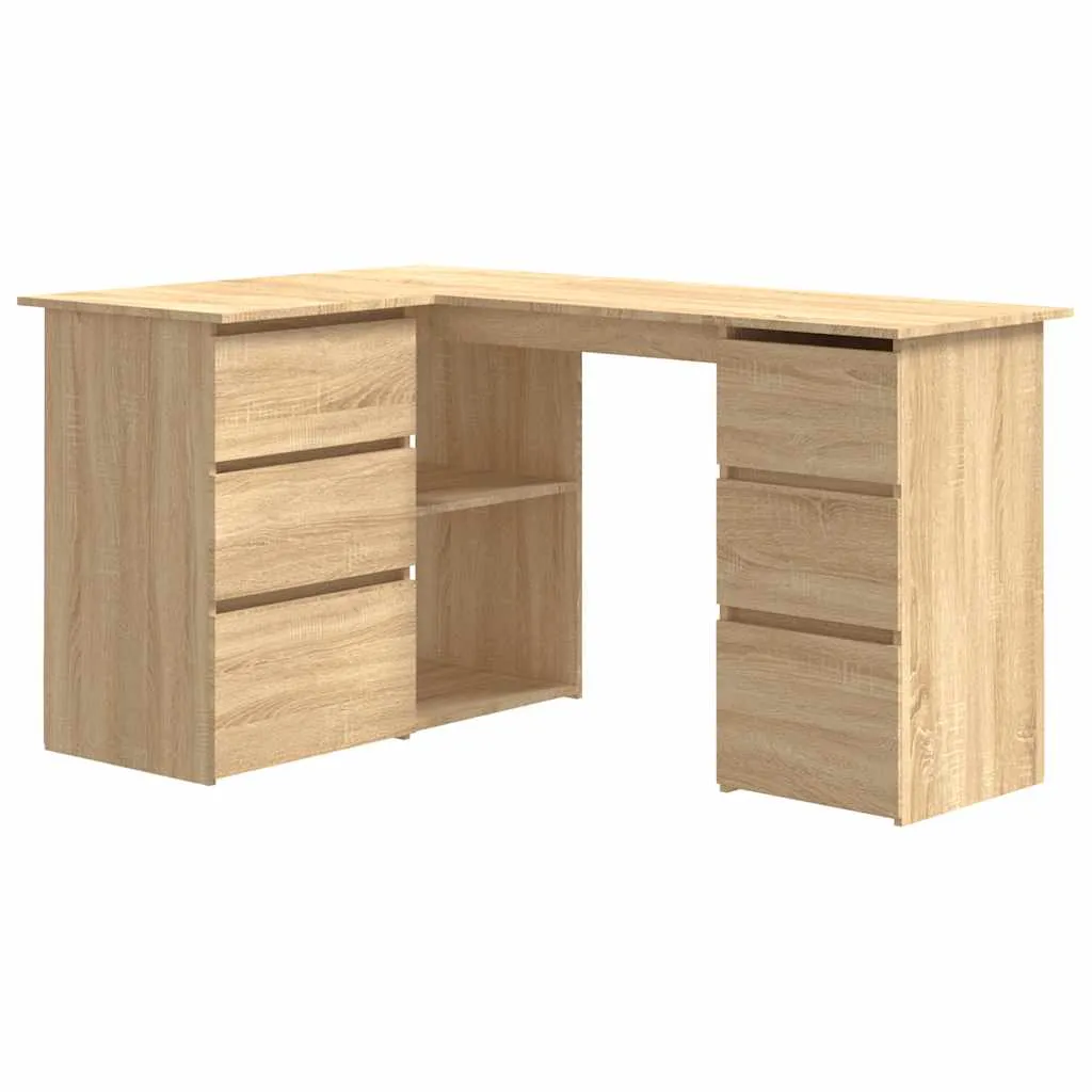 Eckschreibtisch 145x100x76 cm Sonoma-Eiche Massivholz
