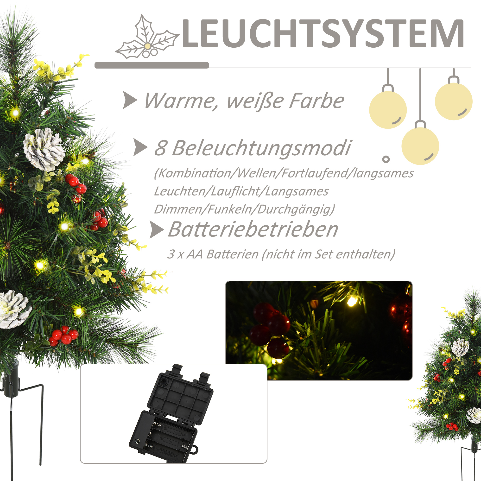 Künstliche Mini-Weihnachtsbäume Set mit LED, Kunststoff, Ø33x75cm