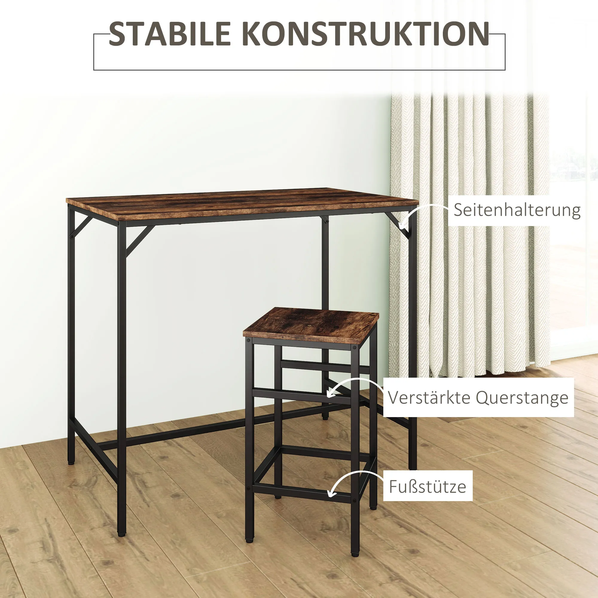 5-teiliges Esszimmer Set 100x60x88 cm Rustikal-Braun+Schwarz