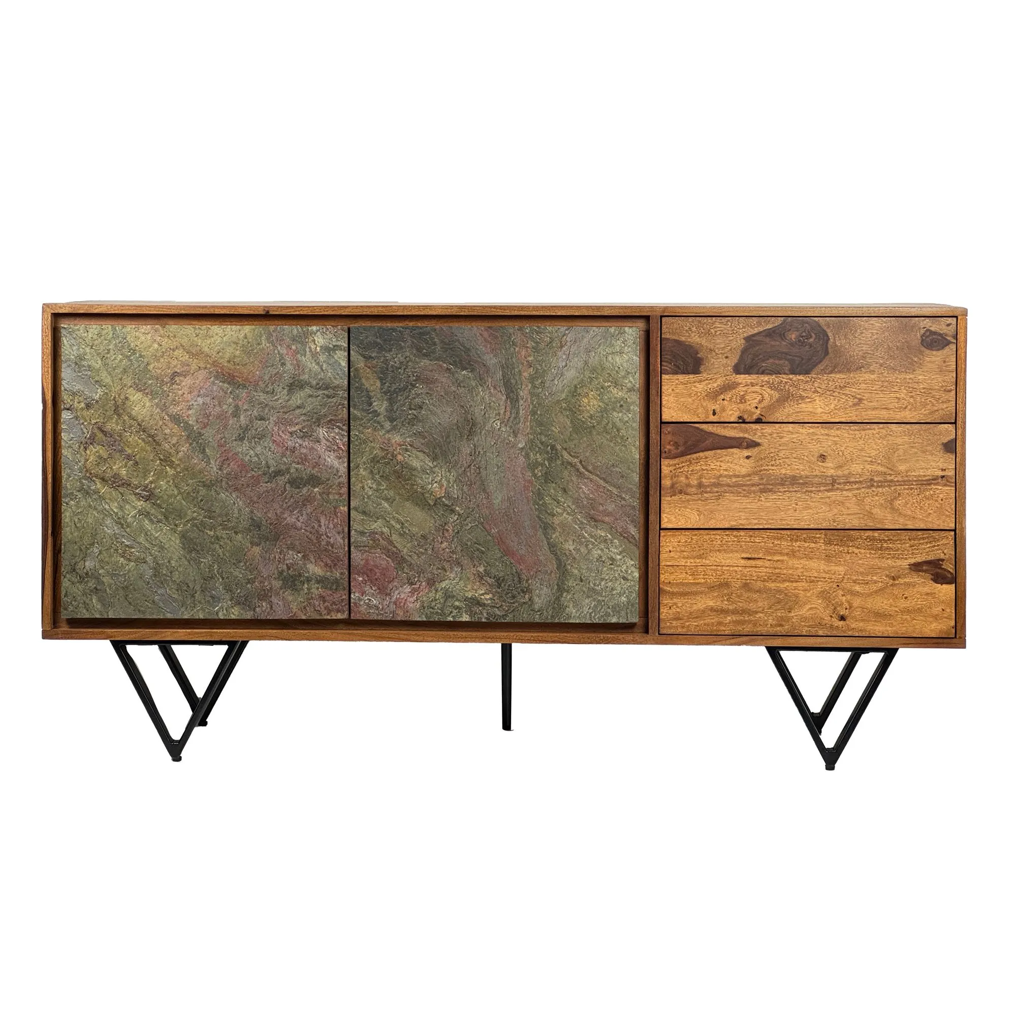 Wohnling Sideboard Sheesham Massivholz 150x40x55 cm