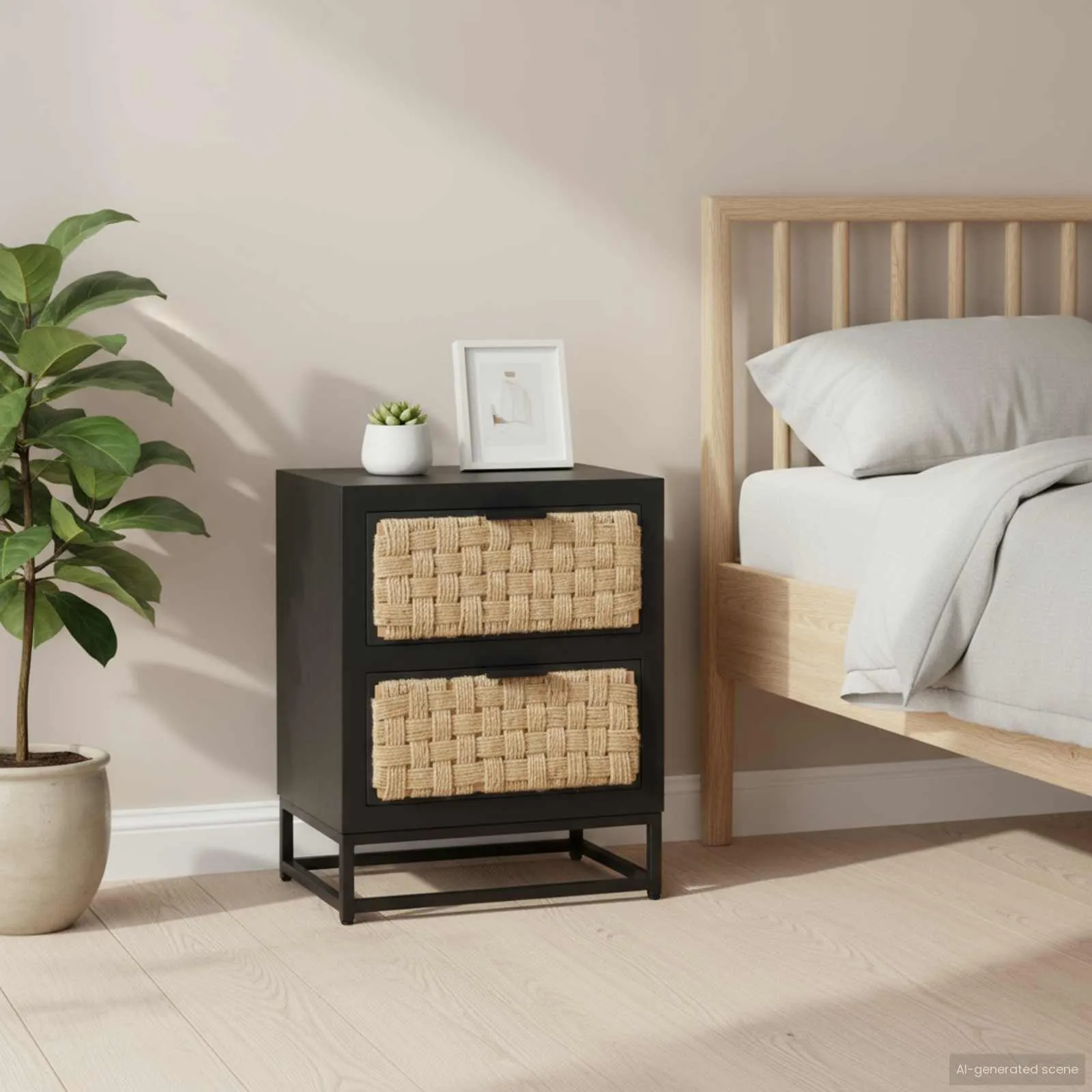 Holz-Nachtschrank Vollholz Schwarz 40x30x50 cm