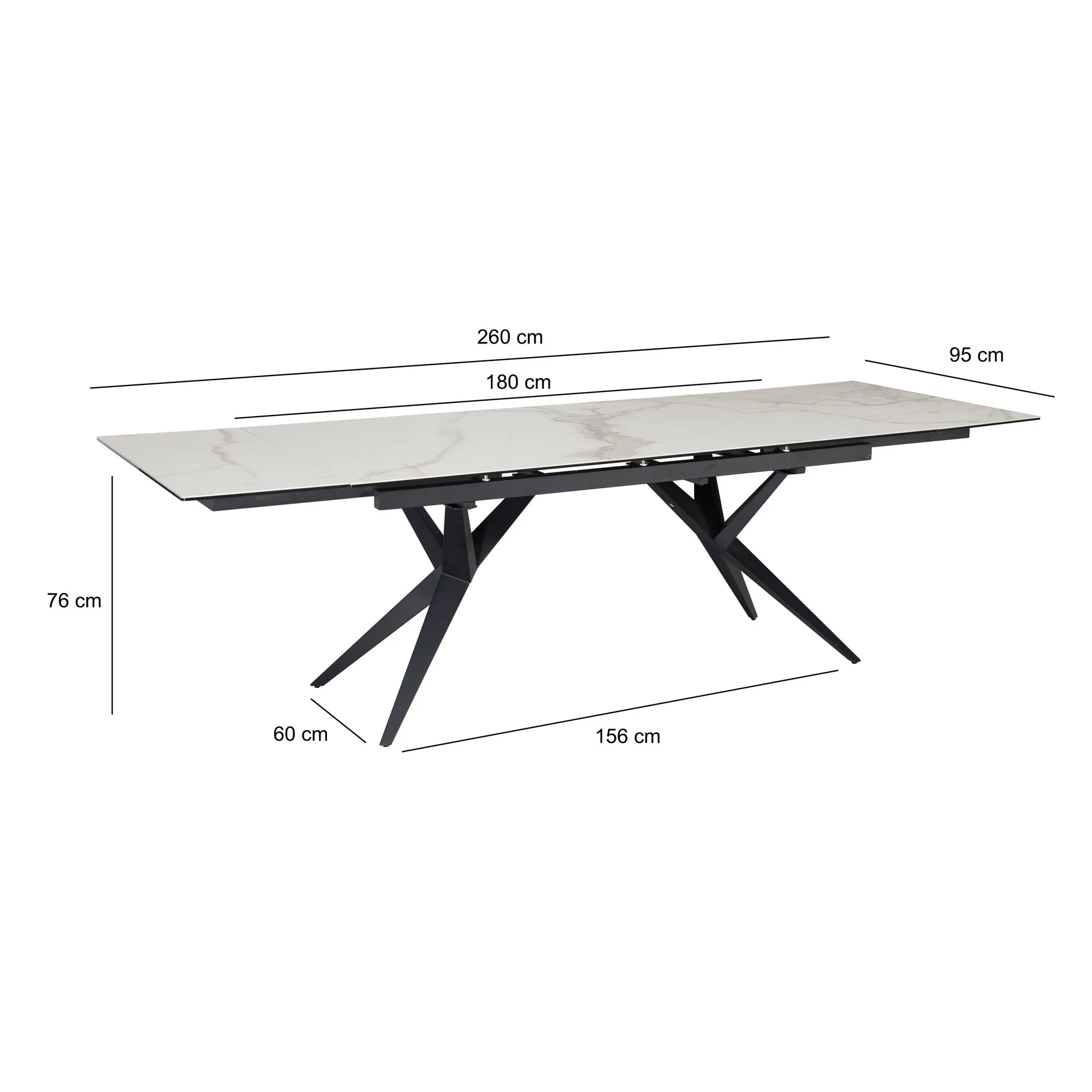 Esszimmertisch 180 - 260 cm Ausziehbar Keramik Glas Weiß