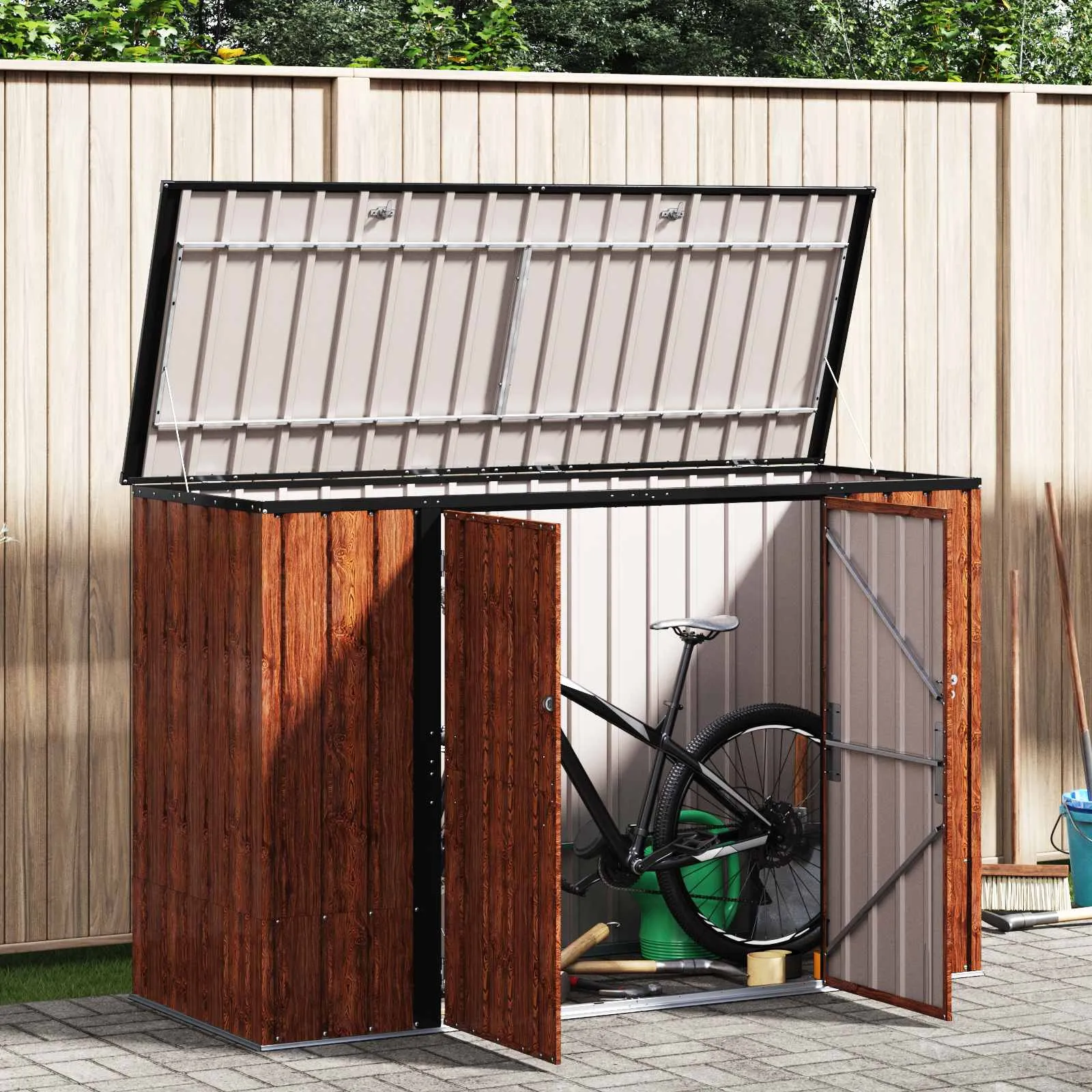 Abschließbare Gartenlagerbox 214x82x132 cm Braun aus Stahl