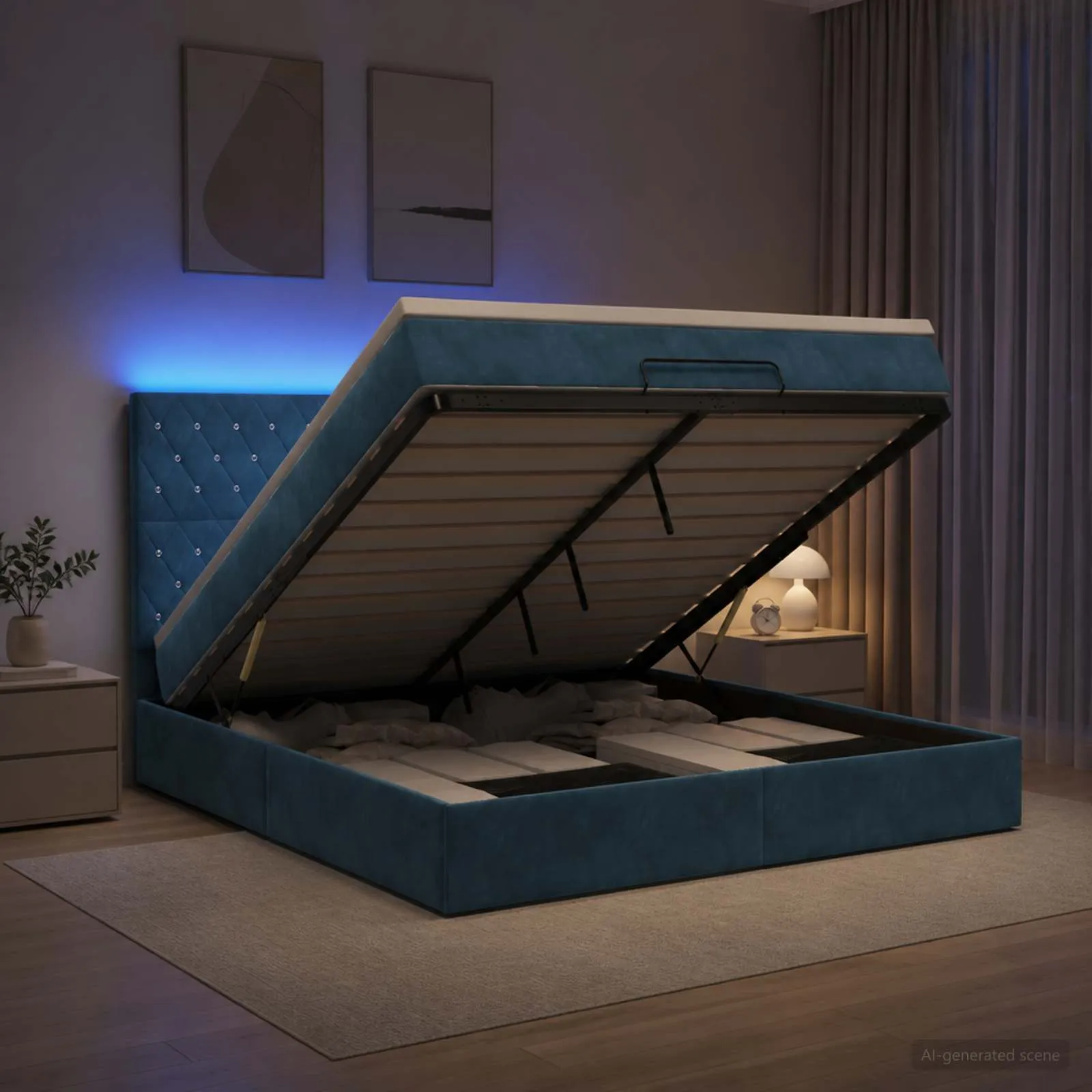 Ottoman-Bett mit Matratze 140x190 cm Dunkelblau