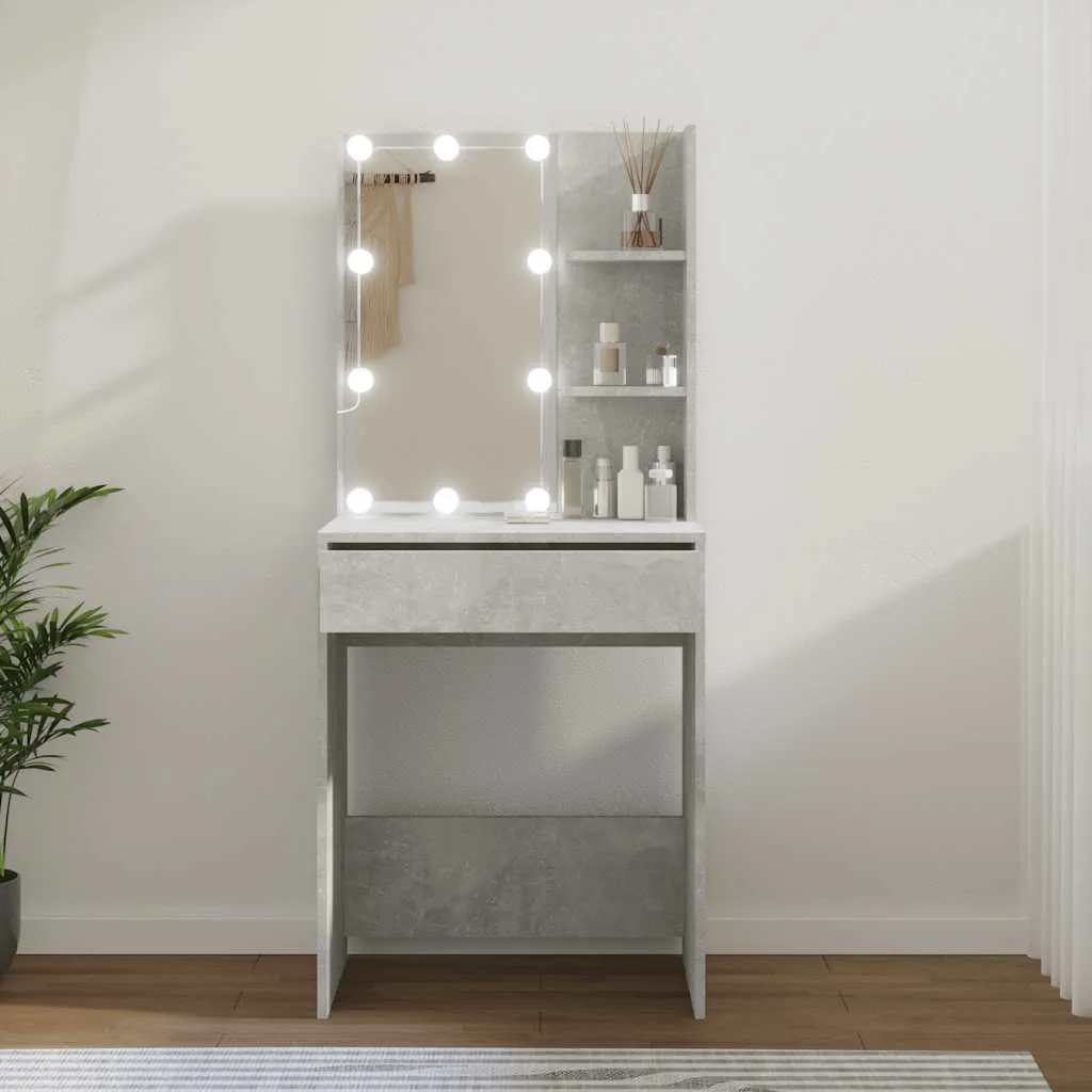 Schminktisch Betongrau 60 x 40 x 140 cm mit LED-Leuchten