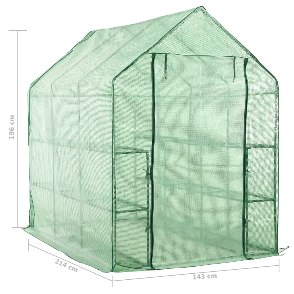 Begehbares Tunnelgewächshaus 143x214x196 cm Grün mit 12 Regalen