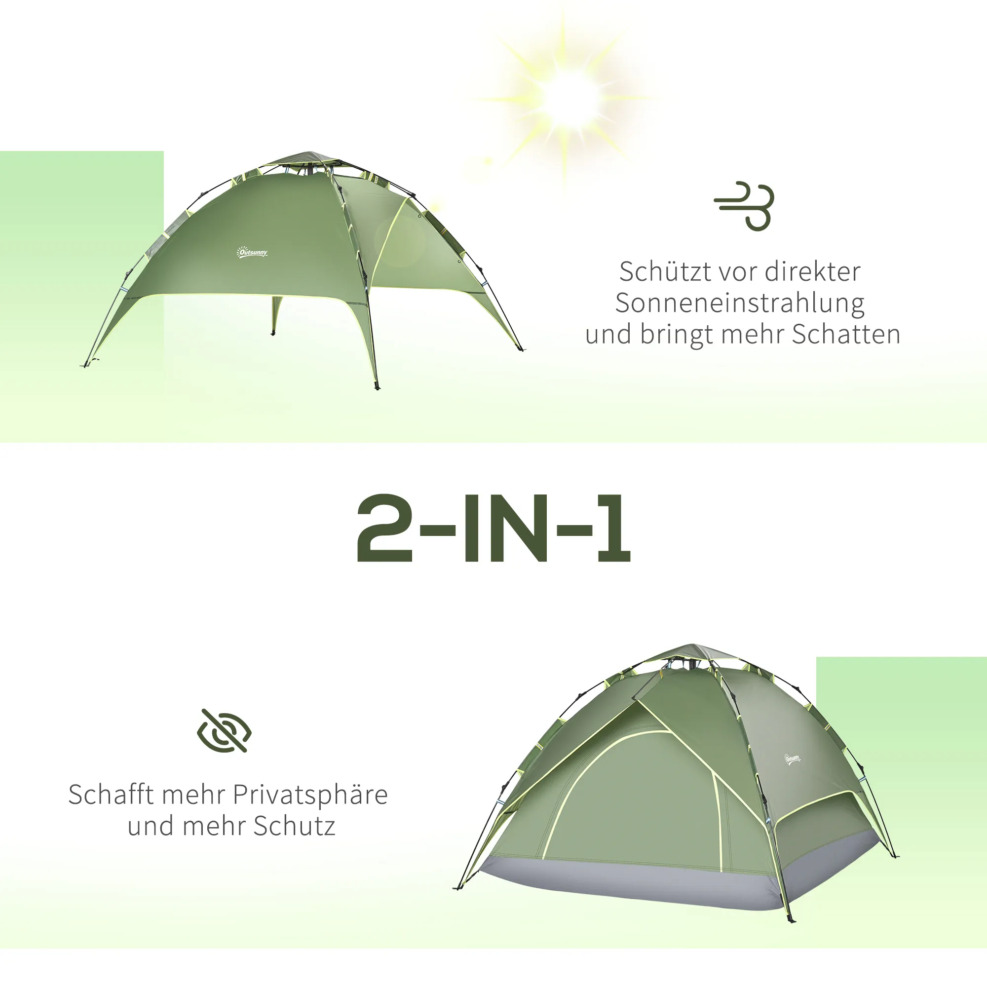 Quick-Up Campingzelt 3 Personen 210x210x140 cm Dunkelgrün