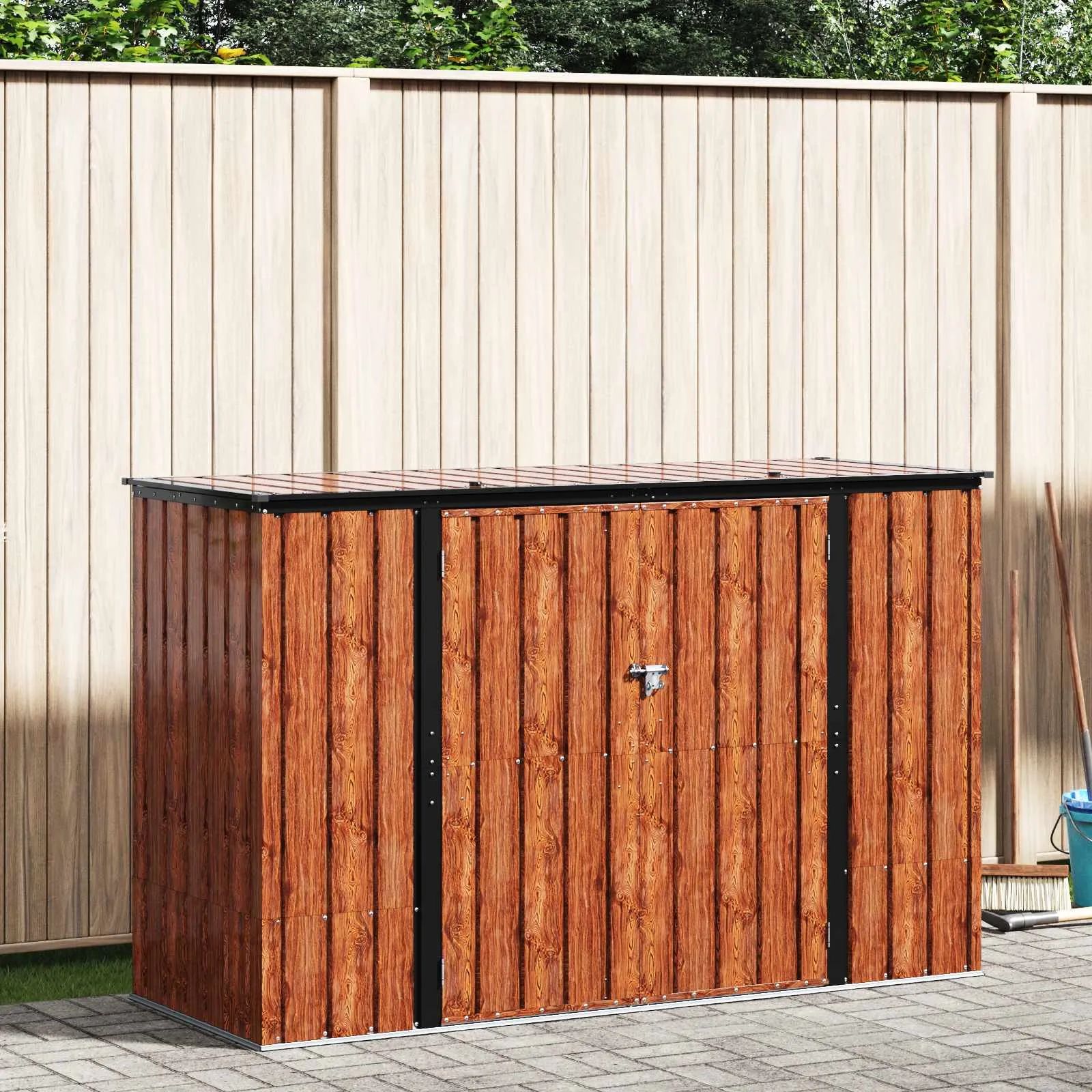 Abschließbare Gartenlagerbox 214x82x132 cm Braun aus Stahl
