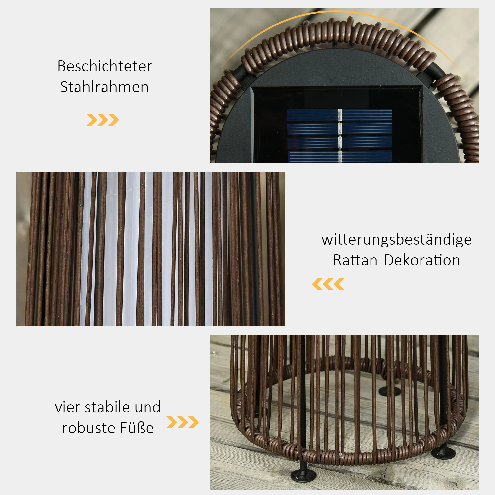 Gartenleuchte Solar Rattanoptik Stahlbraun 21,5 x 61 cm