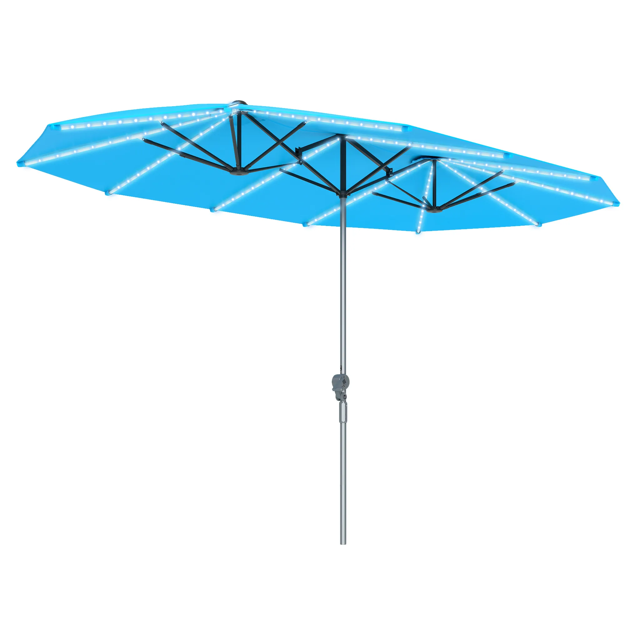 Doppelsonnenschirm Blau 451L x 267B x 249H cm mit Lichtern
