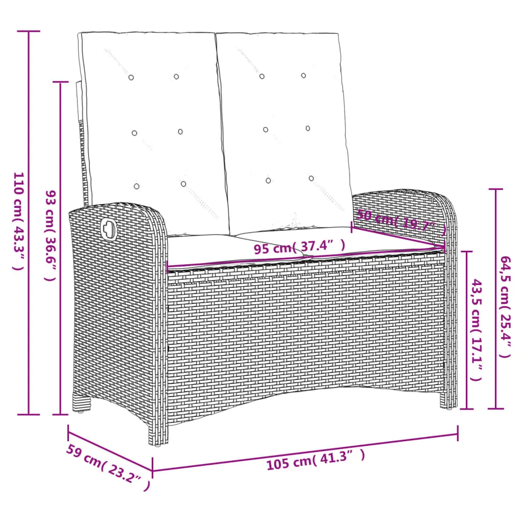 Garten-Relaxbank 105x59x93 cm Braun aus PE-Rattan und Stahl