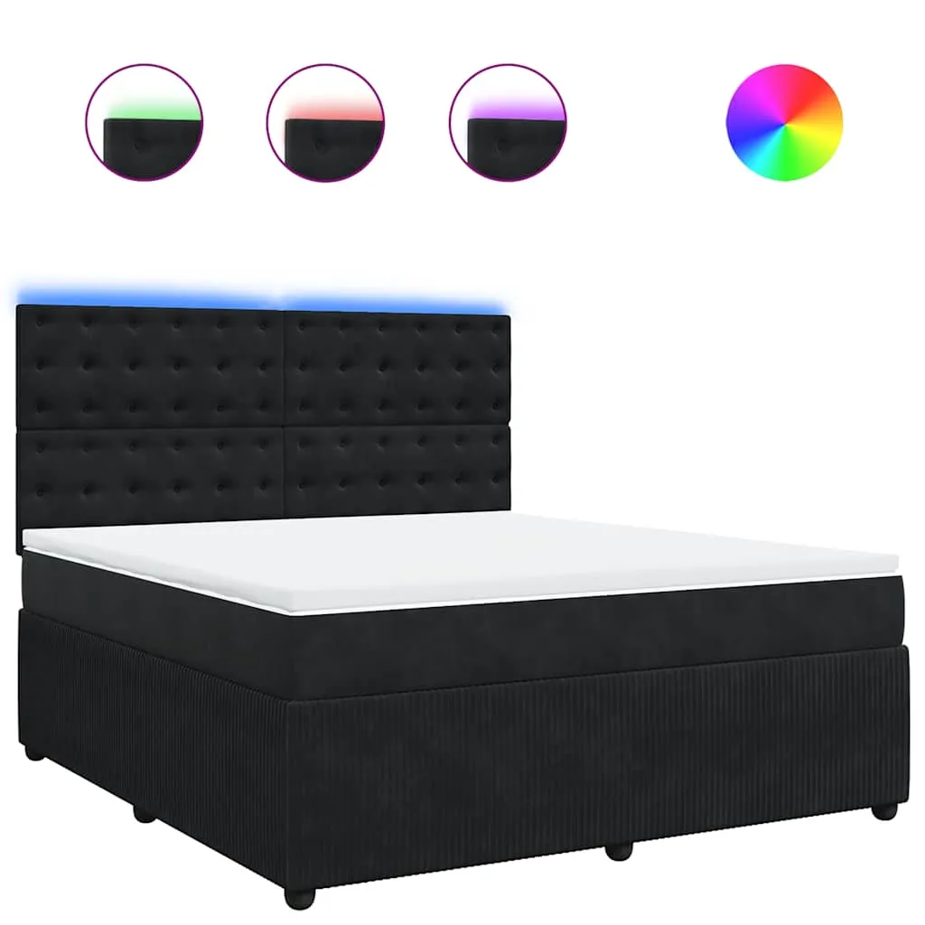 Boxspringbett Samt mit LED-Beleuchtung 180x200 cm Schwarz