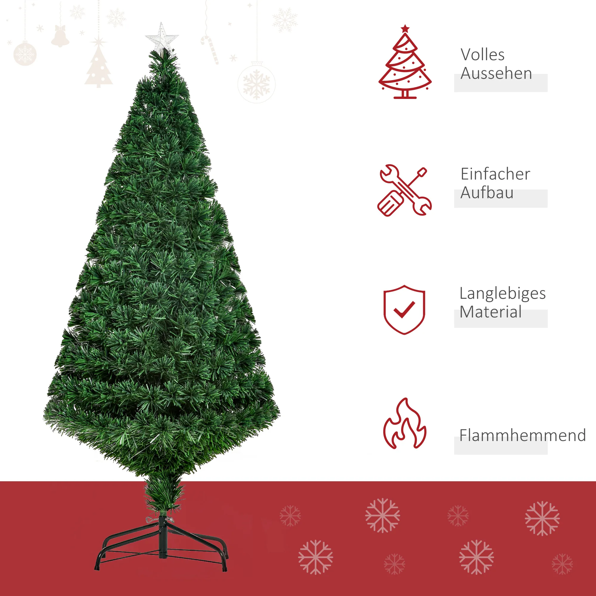 Weihnachtsbaum, Kunsttanne mit Weihnachtsschmuck, LED-Lichter, 60 x 60 x 120 cm, Grün