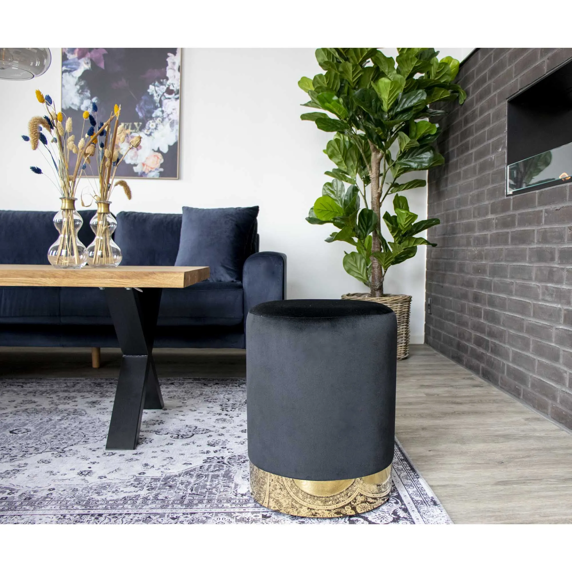 tinkaro Gamby Pouf Samthocker ø34x43 cm Schwarz