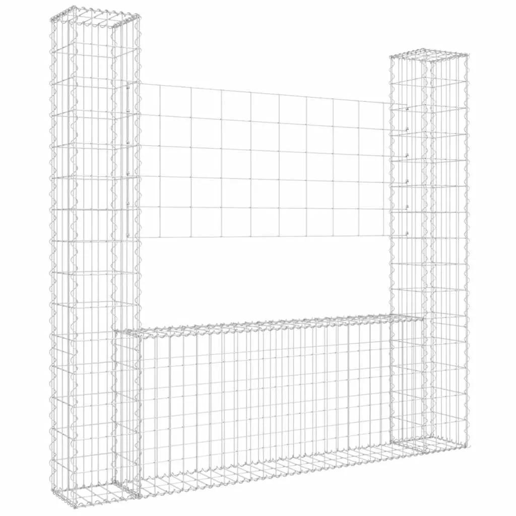 Gabione Steinkorb 140x20x150 cm Silber aus Eisen mit 2 Pfosten