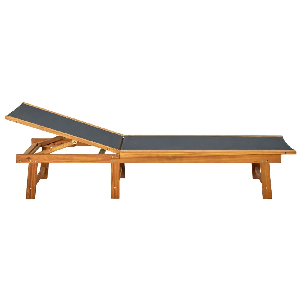 Echtholz Sonnenliege 200 x 66 x 34 cm Schwarz mit Tisch 40 x 40 x 40 cm