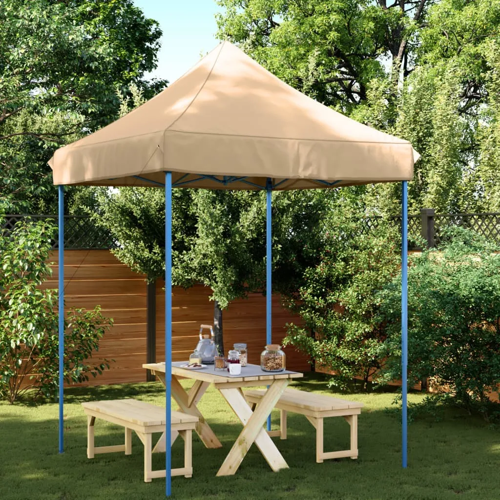 Faltbares Pop-up-Partyzelt 200x200x306 cm Beige mit blauem Stahlgestell
