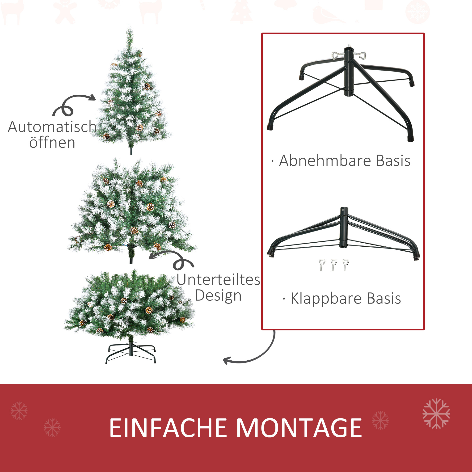 Künstlicher Weihnachtsbaum verschneit mit Zapfen, 180 cm, Grün-Weiß