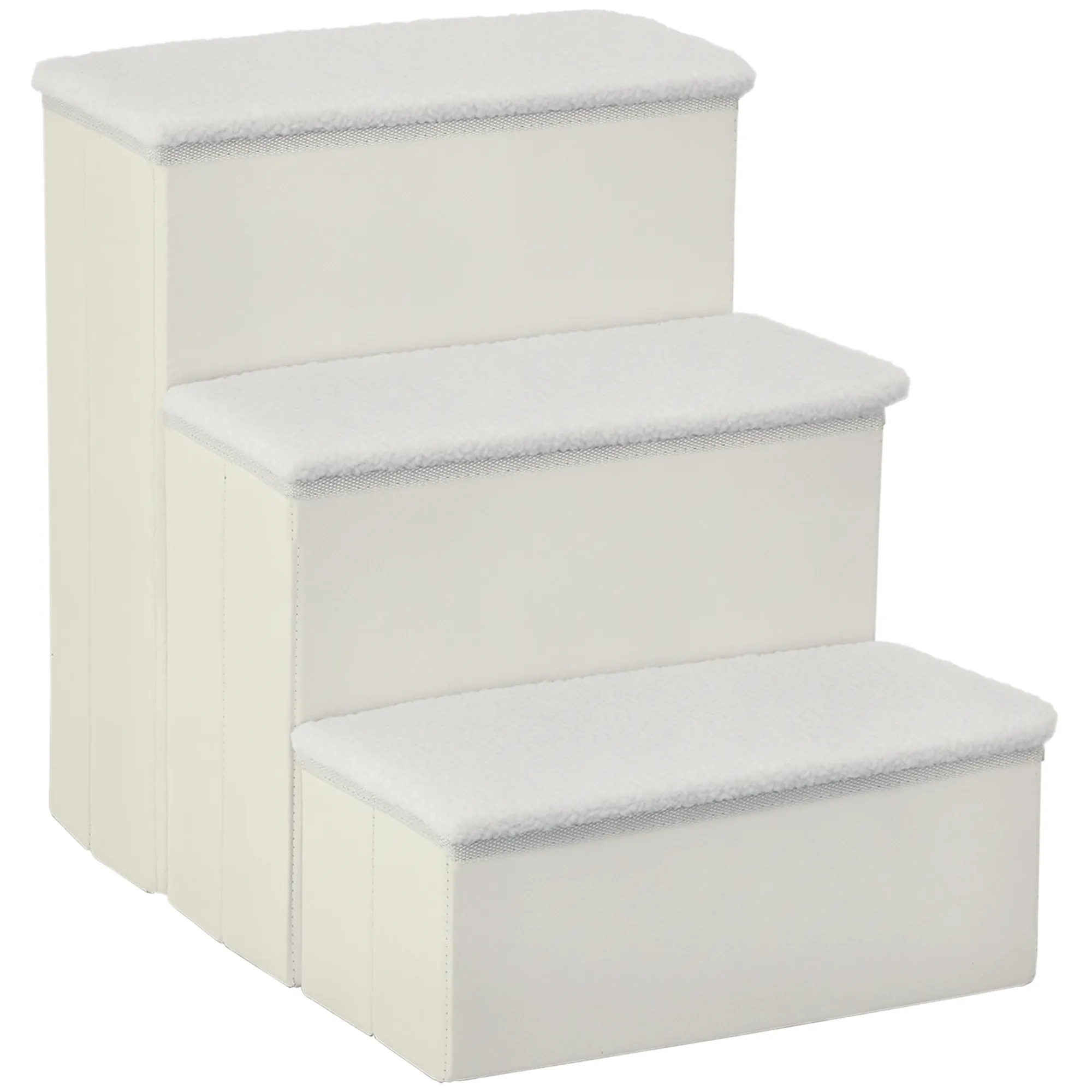 Hundetreppe 3 Stufen 48 cm Hoch Haustiertreppe für kleine und alte Tiere klappbar Katzentreppe Hunderampe Einstiegshilfe für Bett, Sofa, Couch und Auto Weiß